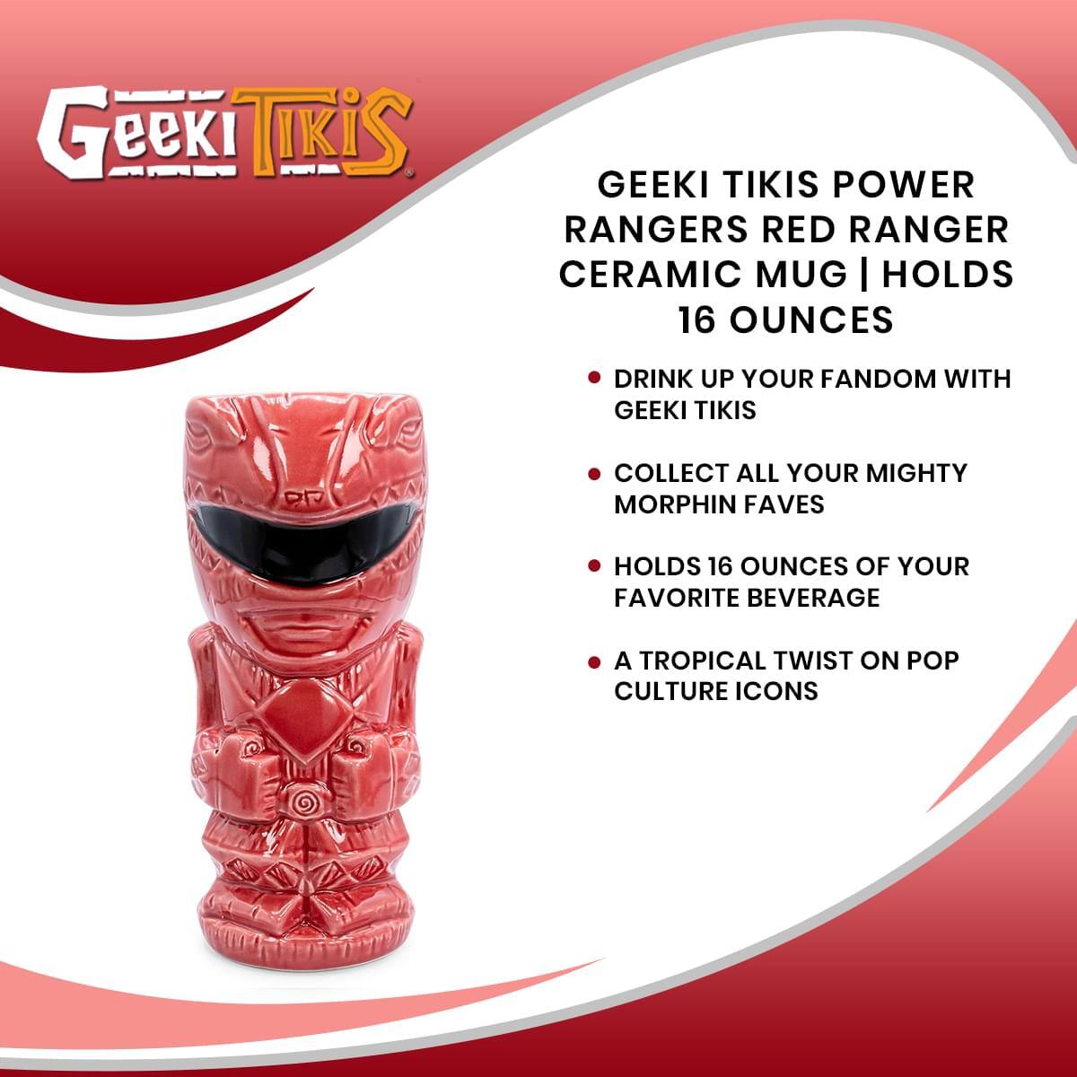 Geeki Tikis Power Rangers Red Ranger Ceramic Mug | Holds 16 Ounces

- Drink up your fandom with Geeki Tikis
- Collect all your Mighty Morphin Faves
- Holds 16 ounces of your favorite beverage
- A tropical twist on pop culture icons