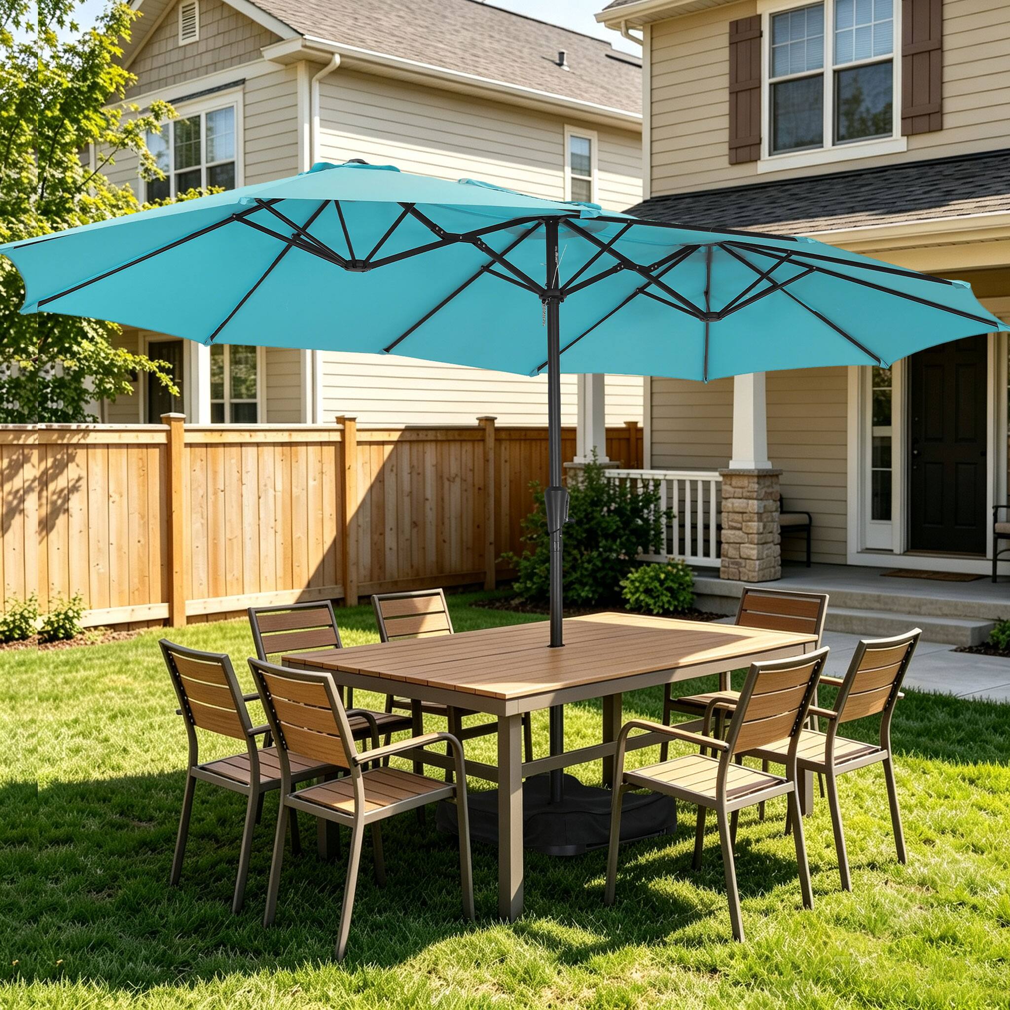 Alt View 2. Ainfox - Ainfox 15 x 9FT  Double Sided Patio Umbrella Outdoor Large Umbrella with Optional Solar LED Lights & Base - Blue-without Light.
