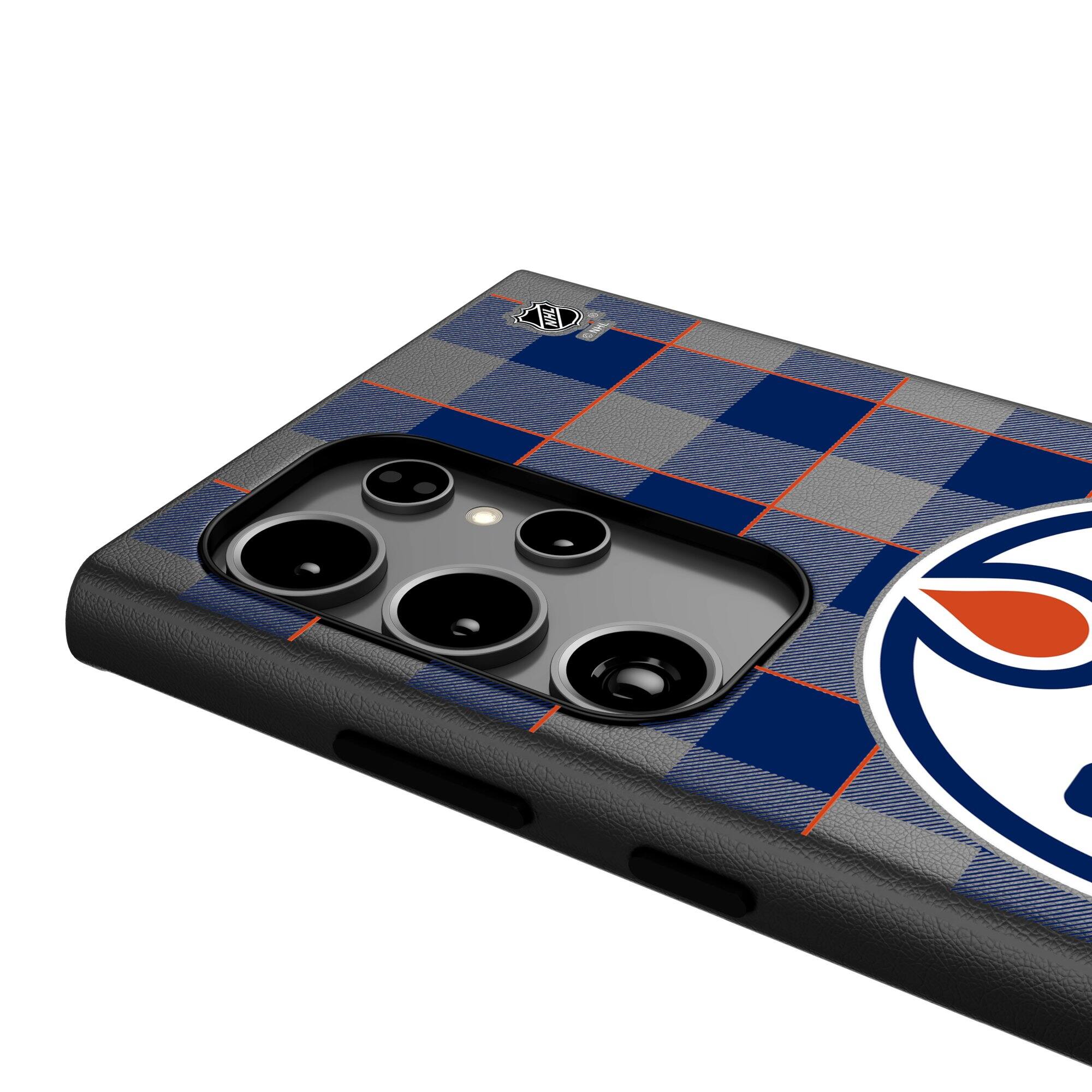 Alt View 3. Keyscaper - Edmonton Oilers Plaid Galaxy Magnetic Bump Case - S25 Ultra - Black.