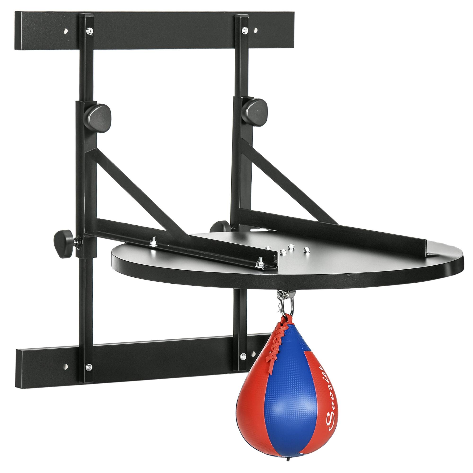 Front. Soozier - Adjustable Speed Bag Platform, Wall Mounted Speed Bags for Boxing, with 360-Degree Swivel and 10'' Speedbag - Black, Blue and Red.