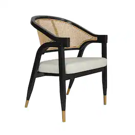 Emma + Oliver - Willa Cane Rattan Dining or Accent Chair with Solid Wood Frame, Woven Backrest and Cushioned Seat - Black