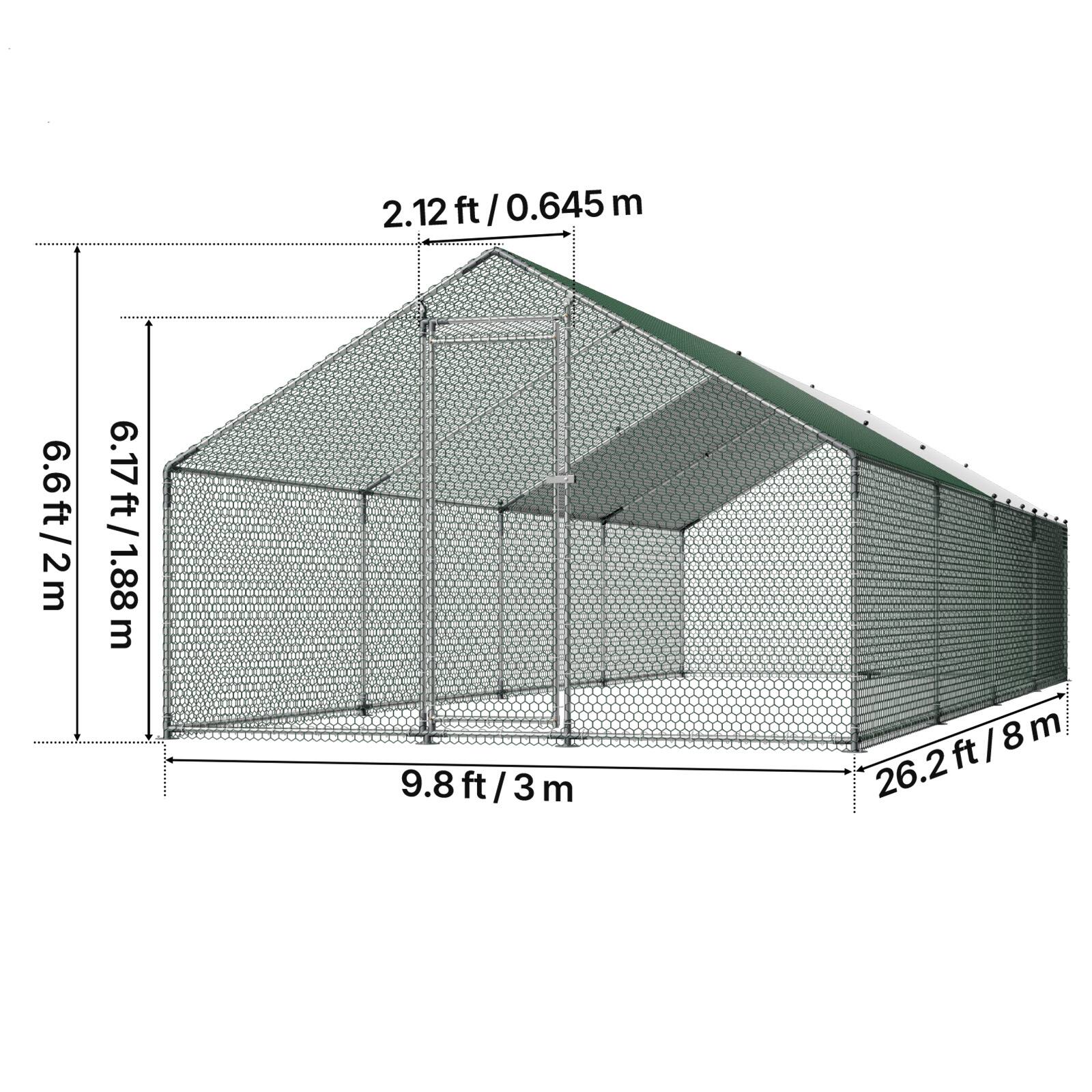 2.12 ft / 0.645 m  
6.6 ft / 2 m  
6.17 ft / 1.88 m  
9.8 ft / 3 m  
26.2 ft / 8 m