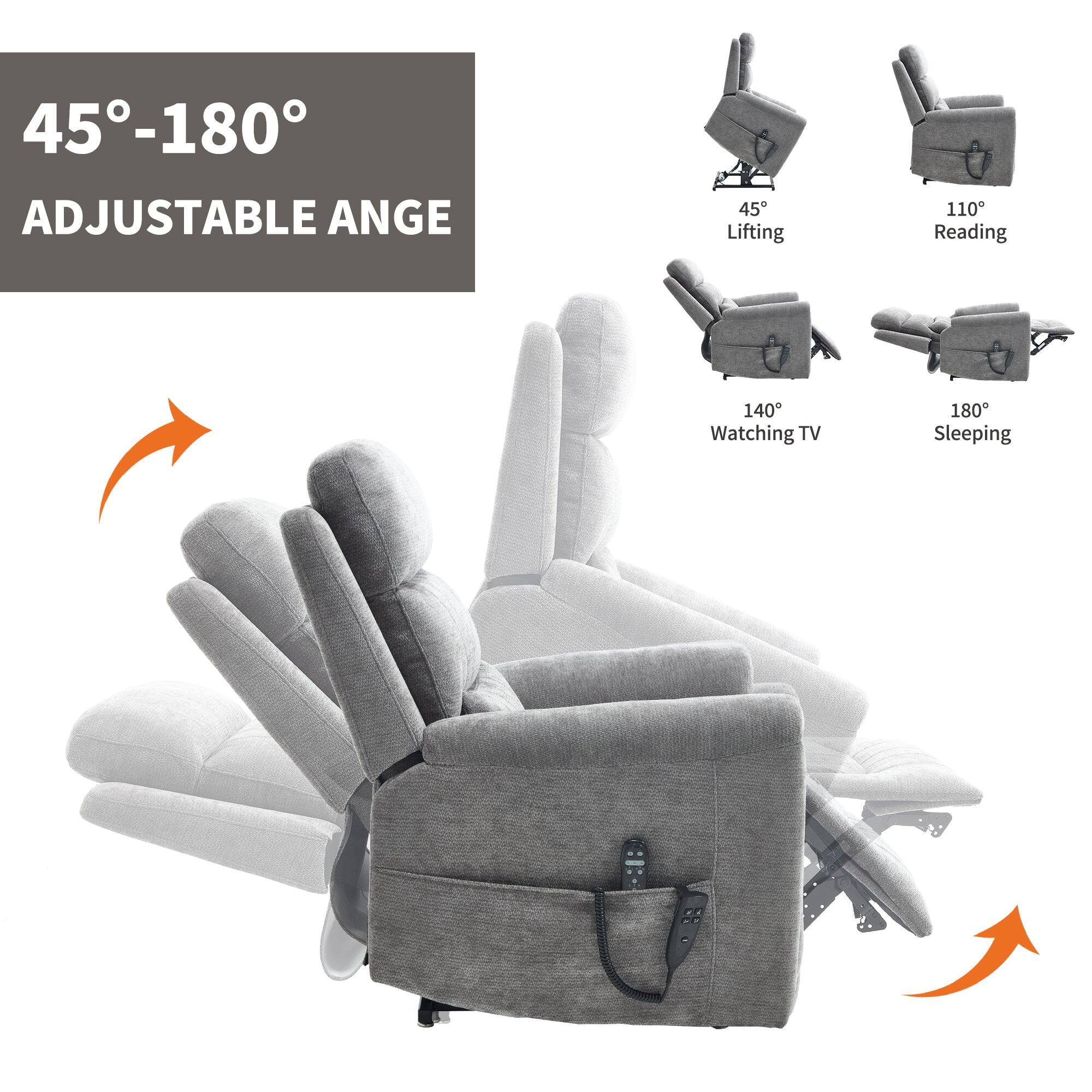 45°-180°  
ADJUSTABLE ANGLE  

45° Lifting  
110° Reading  
140° Watching TV  
180° Sleeping