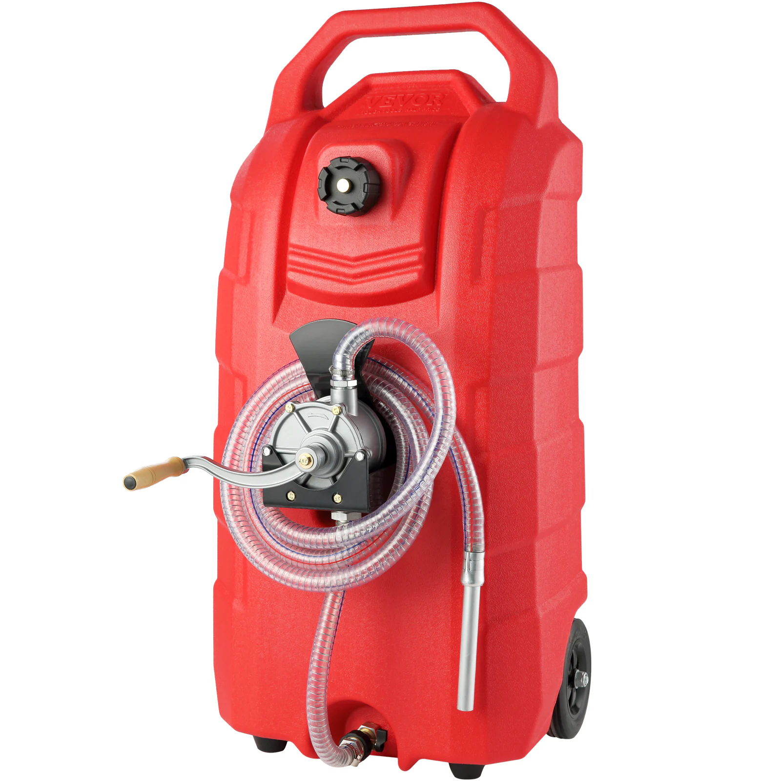 Front. VEVOR - 16 Gallon Fuel Caddy, 7.8 L/min, Portable Gas Storage Tank Container with Hand Pump Rubber Wheels - Red.