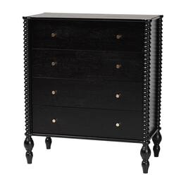 Baxton Studio - Callison Spindle Chest - 4-Drawer Farmhouse Vertical Cabinet with Turned Accents for Bedroom - Black