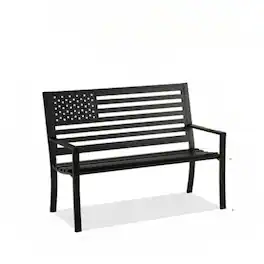 Hivvago - 2 Person Metal Bench with American Flag Backrest - Black