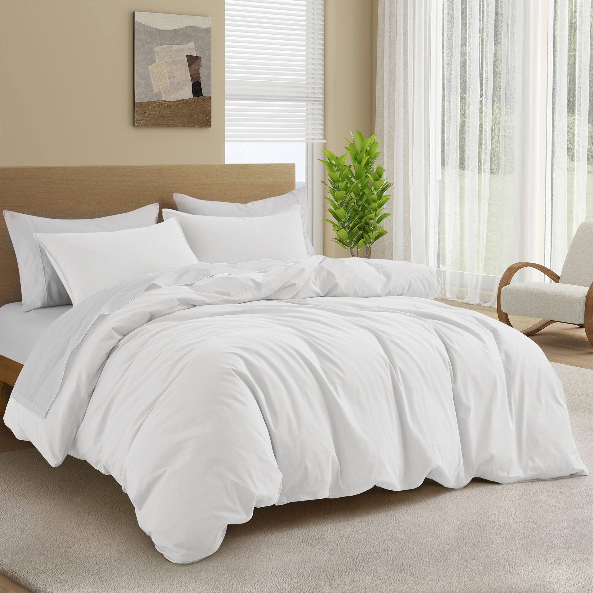 Angle. Peace Nest - Peace Nest All Season 100% Cotton Soft and Breathable Duvet Cover Set - White.