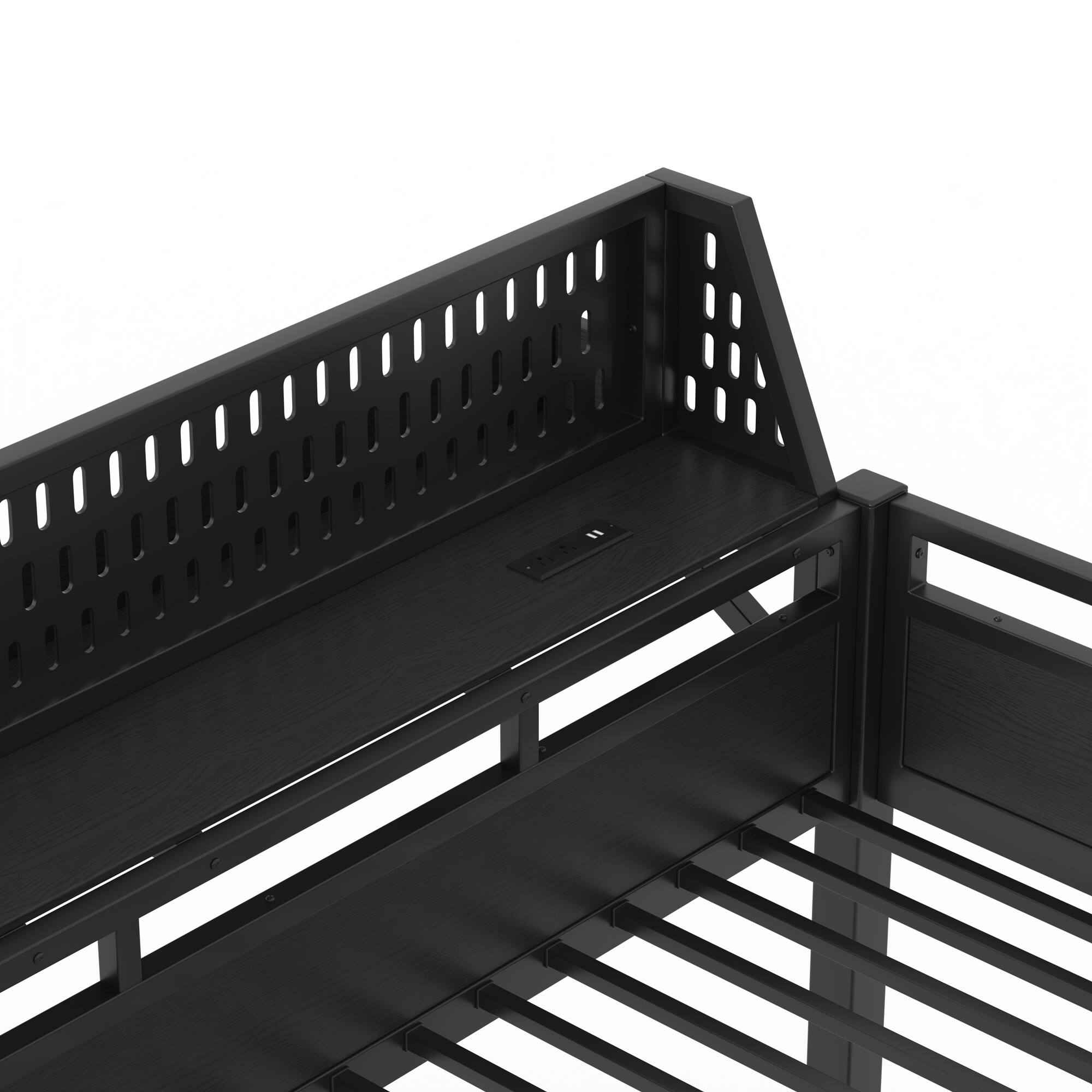 Alt View 7. Boyel Living - Twin XL over Twin XL Size Metal Bunk Bed with Storage Shelves and Pegboard Bunk Bed Frame - Black.
