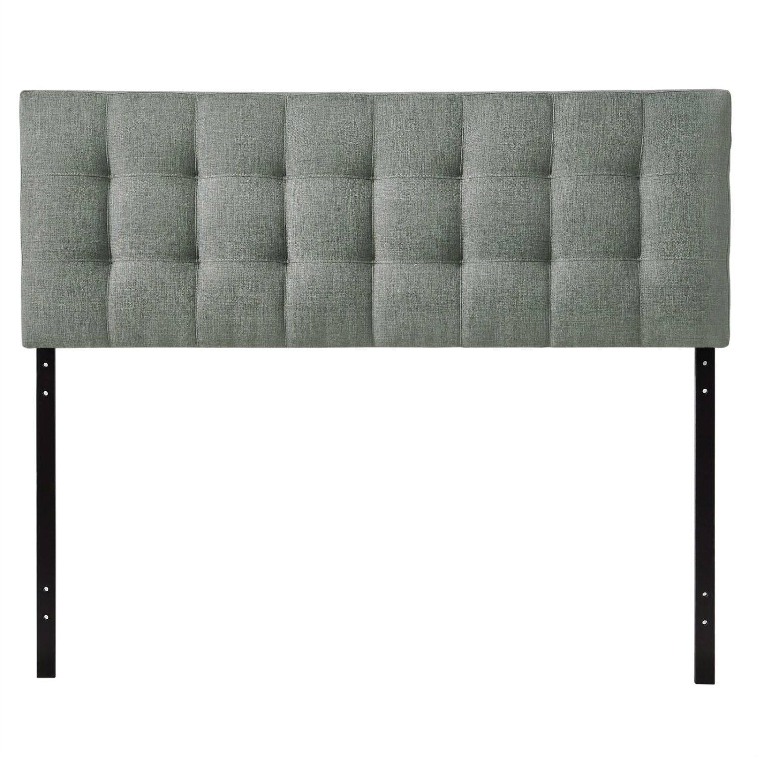 Front. SlickBlue - King Size Fabric Upholstered Headboard with Modern Button Tufted Design - Grey.