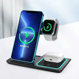 YONWAY - Foldable Wireless Charging Station, Phone Charging Dock Station with LED Night Light for iPhone, Watches, Airpods