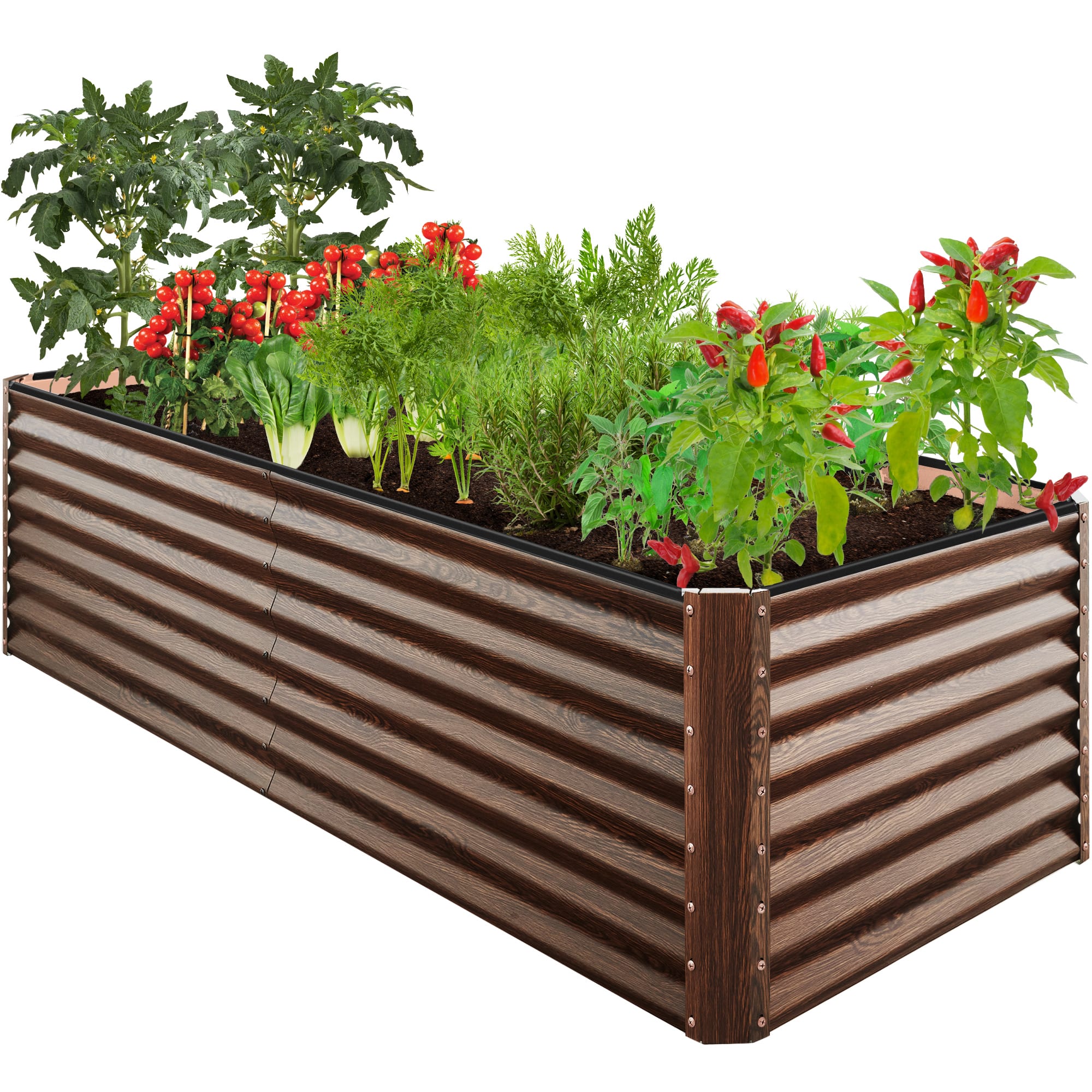 Best Choice Products - 8x4x2ft Outdoor Metal Raised Garden Bed for Vegetables Flowers Herbs - Dark Brown Wood Grain price history on PriceWatchPro