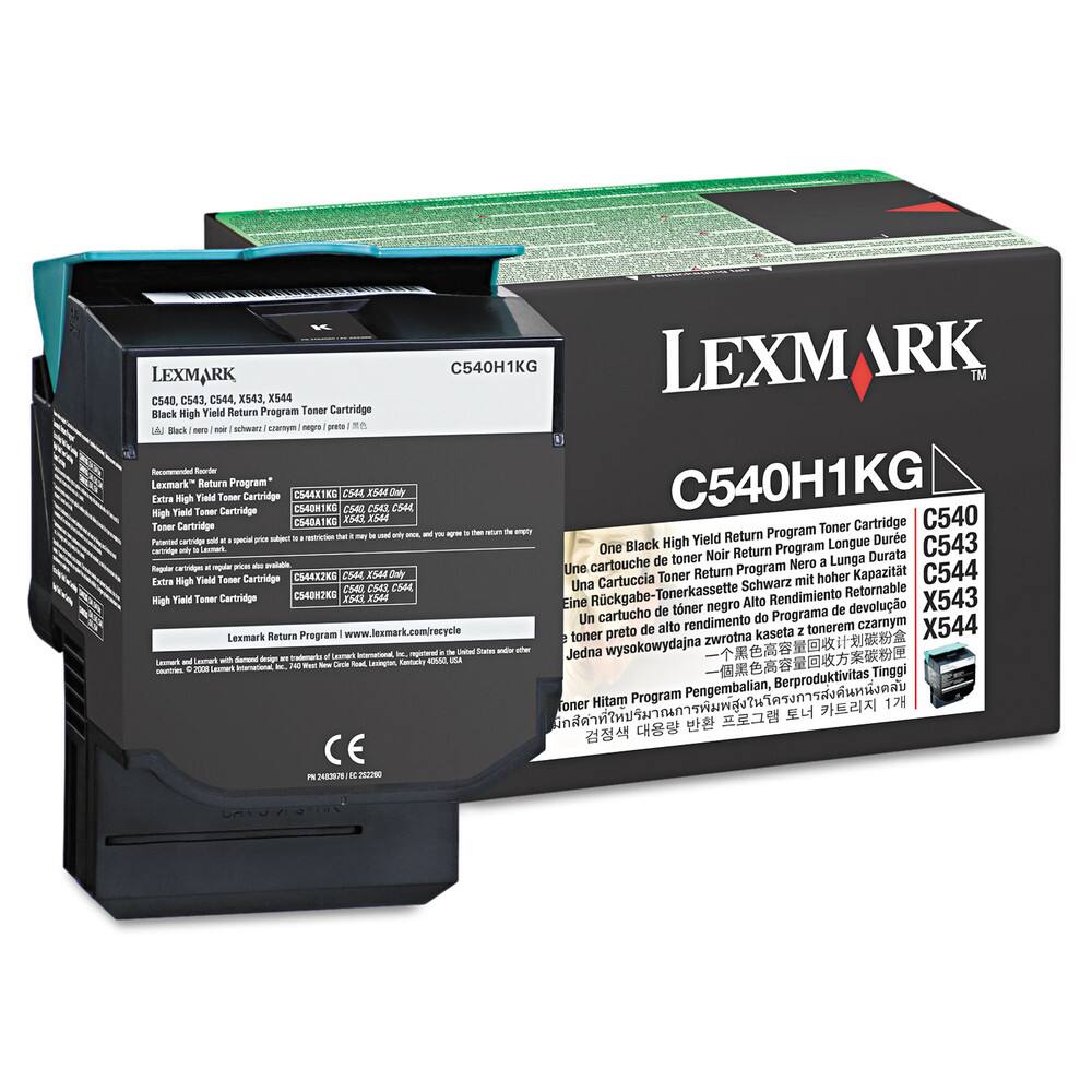 LEXMARK C540H1KG  
C540, C543, C544, X543, X544 Black High Yield Return Program Toner Cartridge

Recommended Replacements:  
- Lexmark Return Program Cartridge: C540H1KG, C543H1KG, C544H1KG, X543H1KG, X544H1KG  
- Extra High Yield Toner Cartridge: C540X1KG, C543X1KG, C544X1KG  
- High Yield Toner Cartridge: C540H1KG, C543H1KG, C544H1KG

Regular Cartridge Prices:  
- C540X1KG, C543X1KG, C544X1KG, X543X1KG, X544X1KG  
- C540H1KG, C543H1KG, C544H1KG

High Yield Cartridge:  
- C540H1KG, C543H1KG