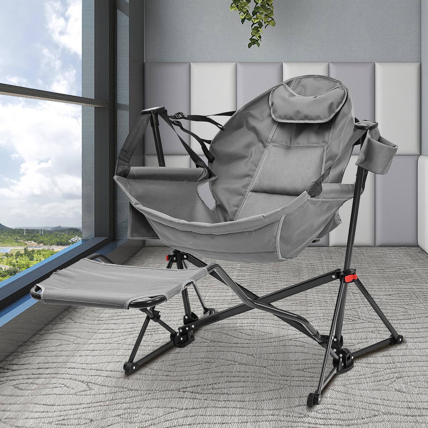 Left. Ainfox - Ainfox Hammock Camping Chair with Footrest & Carrying Bag Foldable Portable Rocking Chairs for Adults - gray.