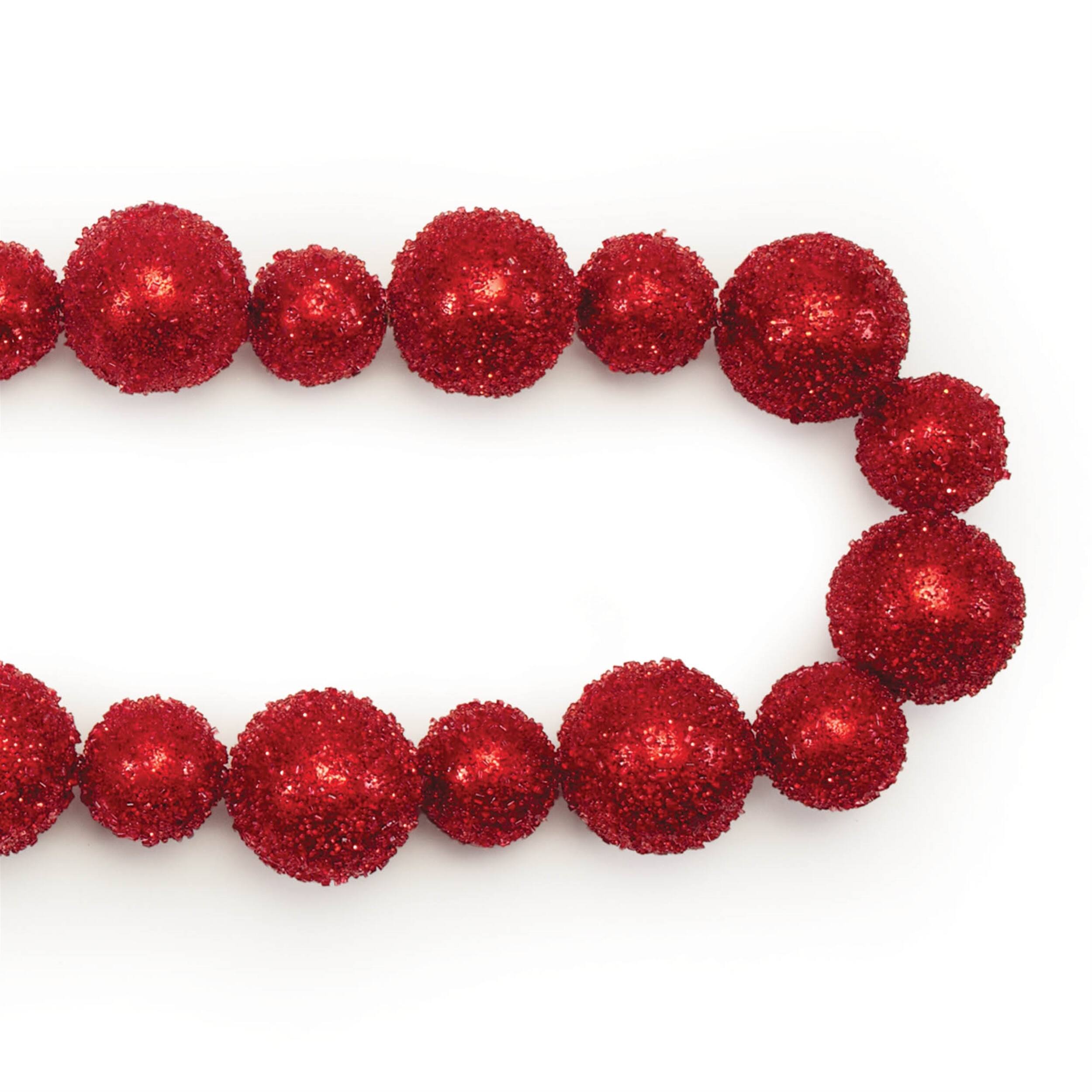 Angle. BreeBe - Beaded Ball Ornament String Garland (Set of 2) - Red.