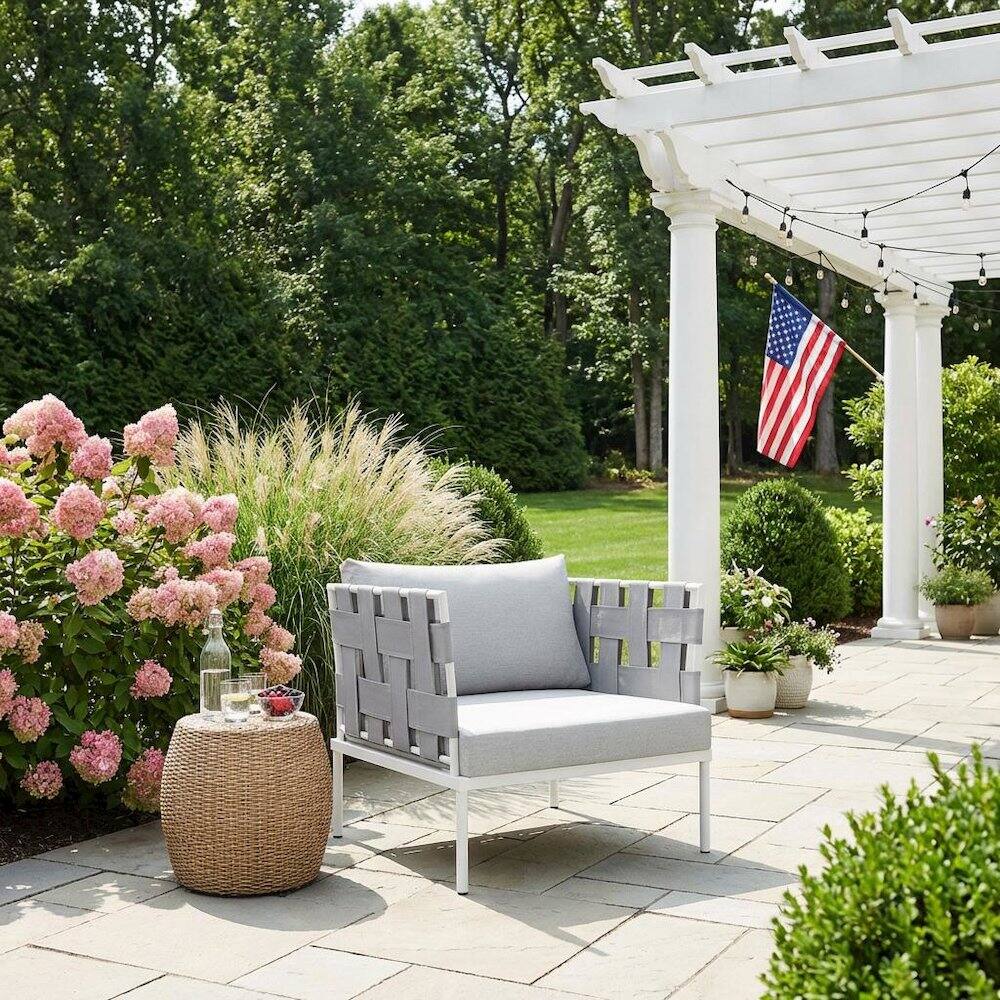 Left. Outdoor Escape - Outdoor Patio Aluminum Armchair With Sturdy Frame And Comfortable Seat - Gray.