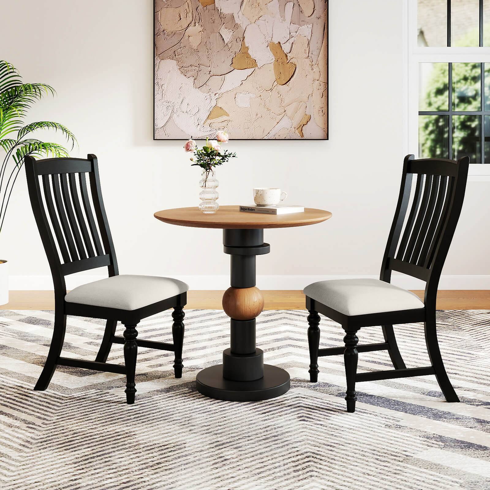 Alt View 1. Costway - Costway Set of 2 Dining Chairs with Solid Wood Legs & Padded Seat Kitchen Side Chair - White,Black.