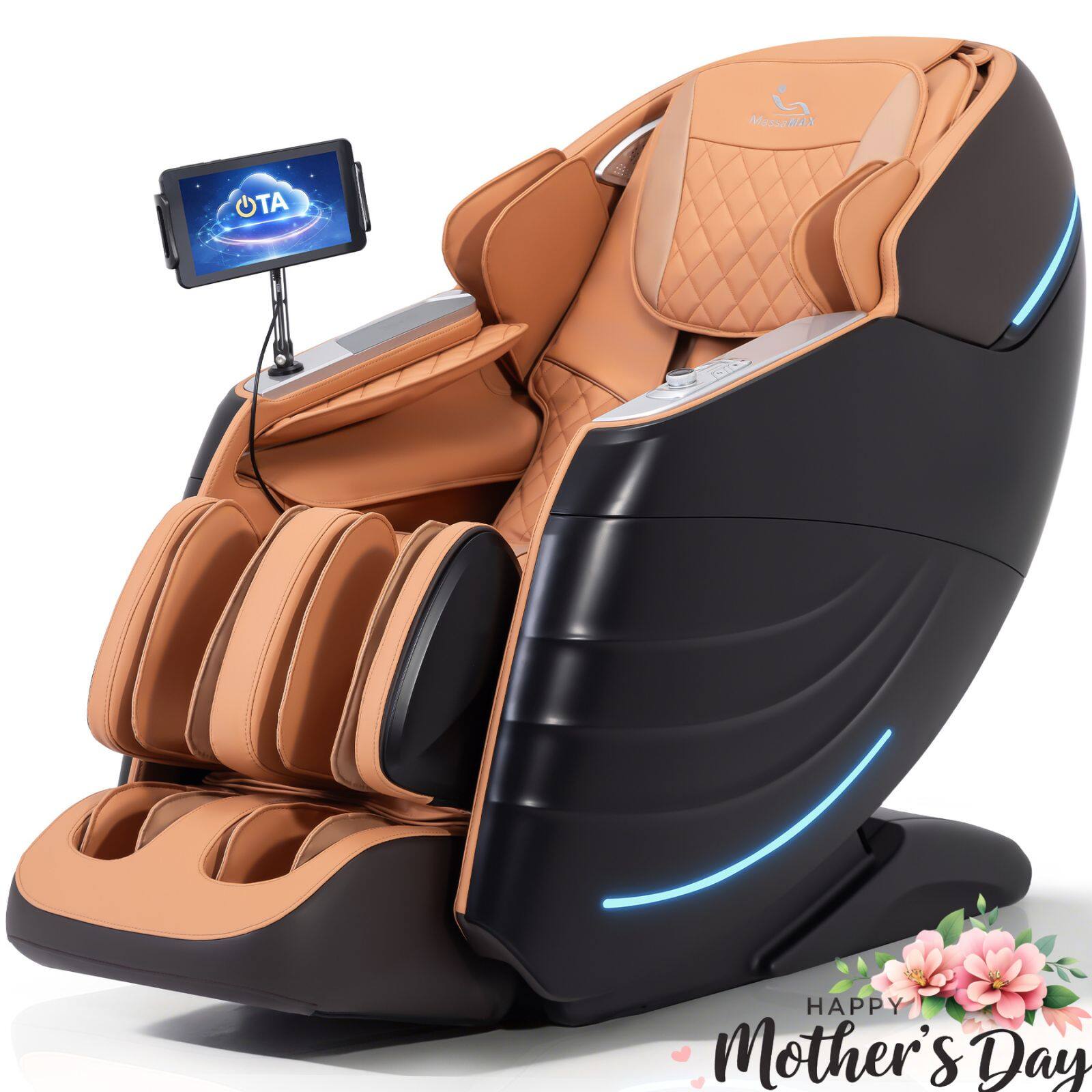MassaMax - MD328 OTA Update Massage Chair,Full Body Zero Gravity, APP Control ,Heat & Foot rollers Massage - Brown