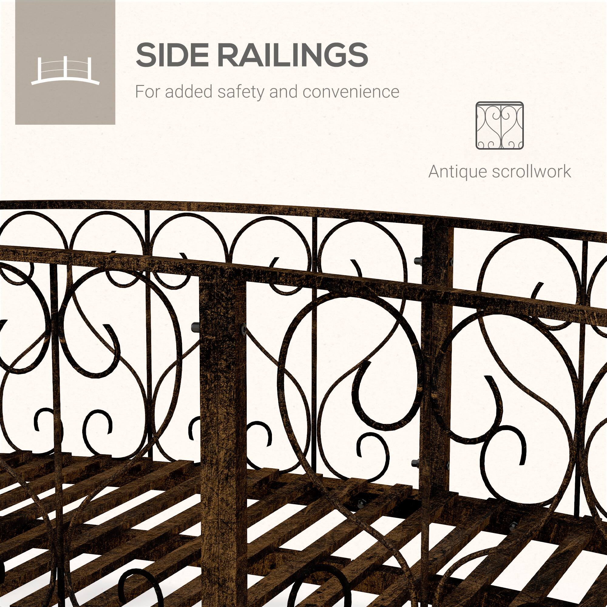 SIDE RAILINGS  
For added safety and convenience  
Antique scrollwork