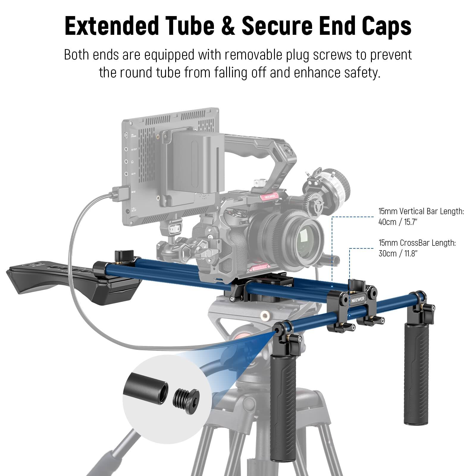 Extended Tube & Secure End Caps

Both ends are equipped with removable plug screws to prevent the round tube from falling off and enhance safety.

15mm Vertical Bar Length: 40cm / 15.7"

15mm CrossBar Length: 30cm / 11.8"