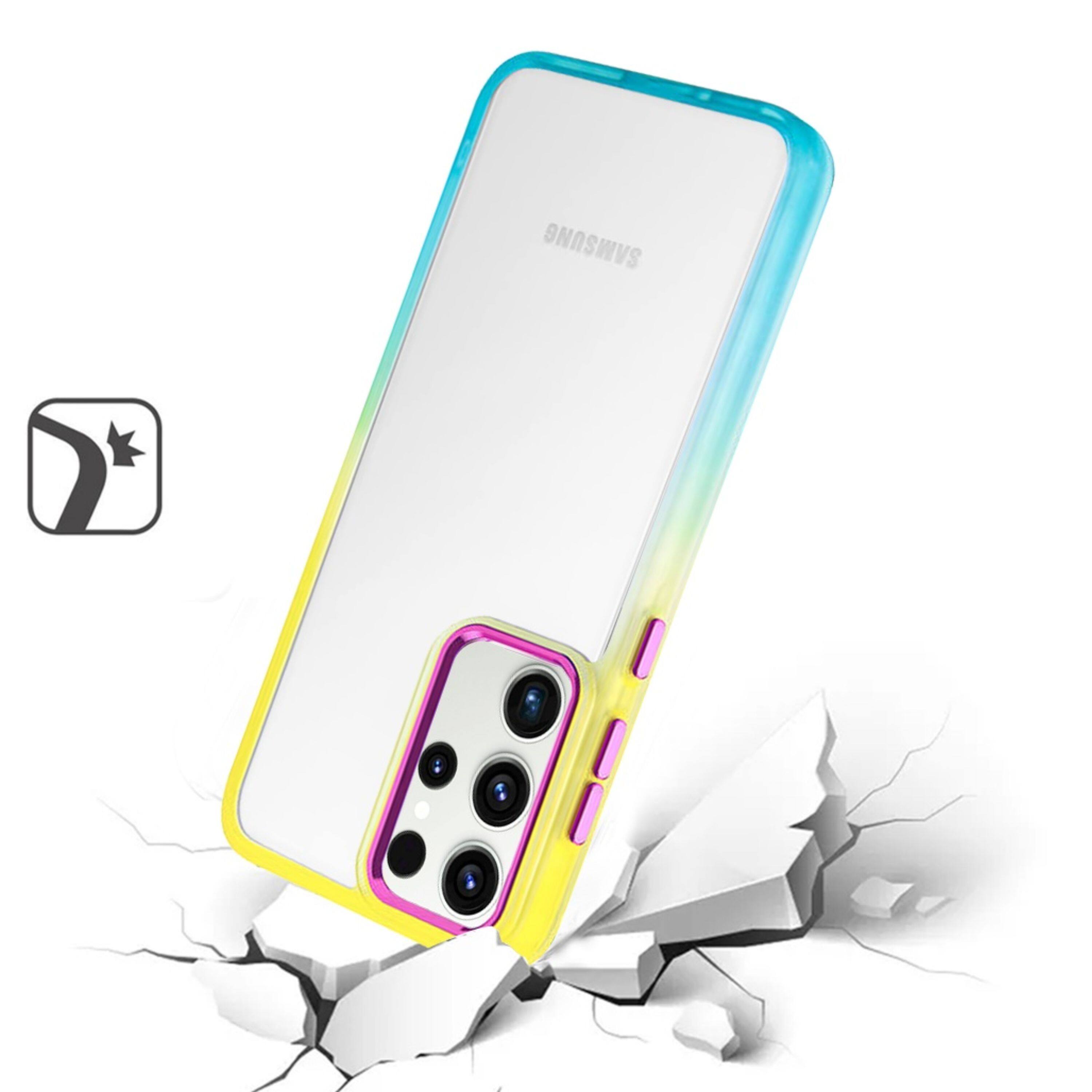 Left. Kitcheniva - Color Fading Two Tone Frame Hybrid Phone Case For Samsung Galaxy S24 Yellow/Light Blue - Yellow/Light Blue.