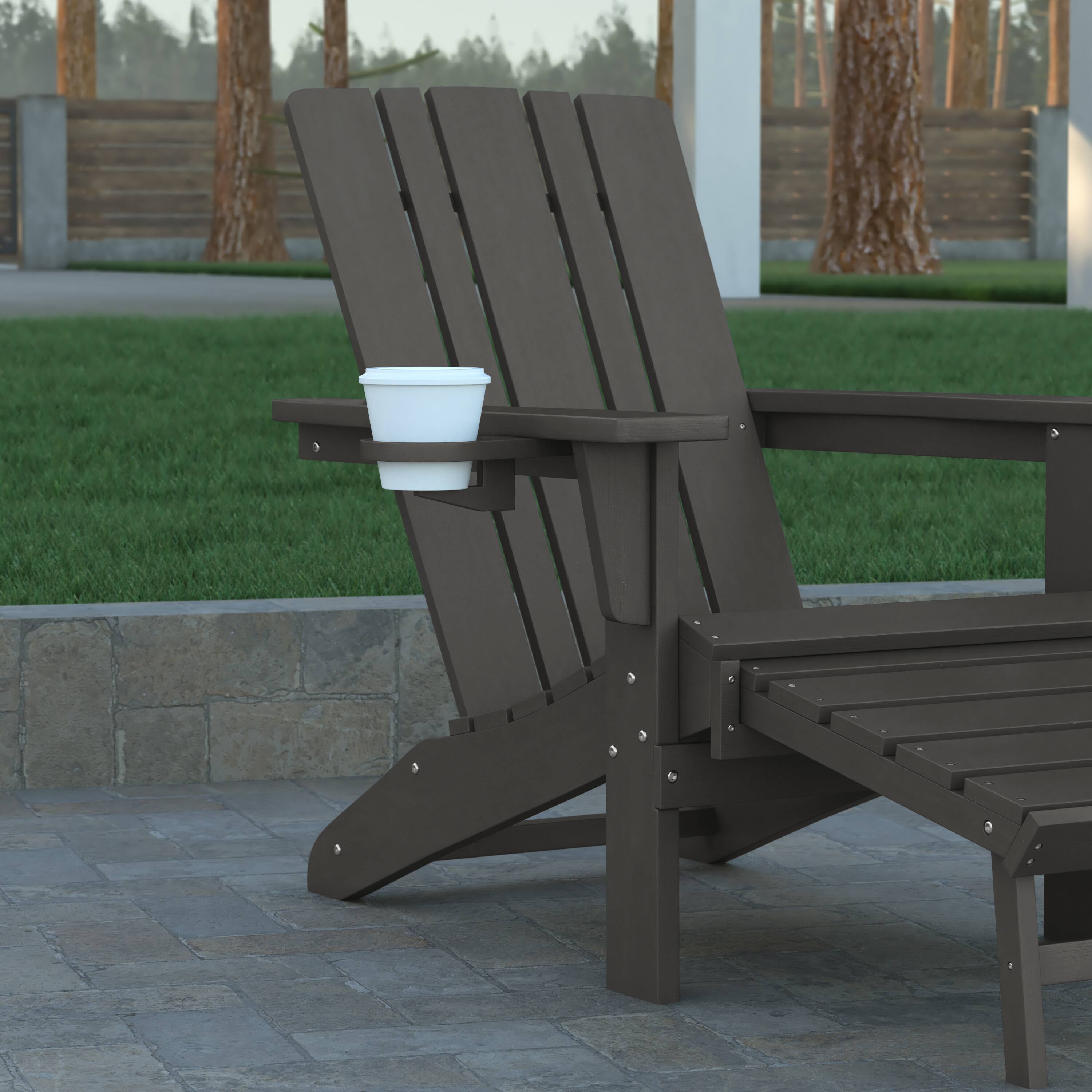 Alt View 5. Emma + Oliver - Haley Set of 2 Adirondack Chairs with Cup Holders and Pull Out Ottoman, All-Weather HDPE Indoor/Outdoor Lounge Chairs - Gray.