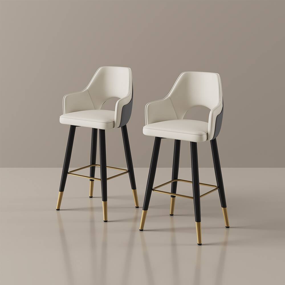 Alt View 9. POVISON - 30" Modern Bar Height Faux Leather Bar Stools Set of 2, Arm Chairs with Hollow Backrest for Kitchen Island, Gray & Beige - Dark Gray & Beige PU Leather.
