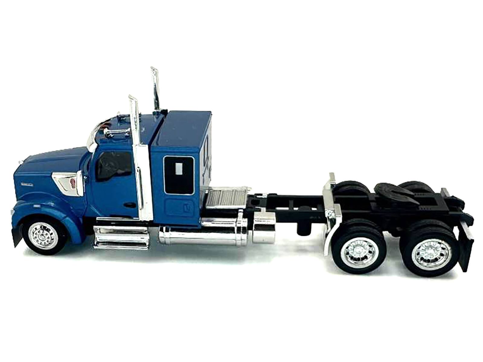 Alt View 1. HO Logistics Replicas - Kenworth W990 with Flat Top Sleeper Cab Blue Metallic 1/87 (HO) Scale Plastic Model Car by HO Logistics.
