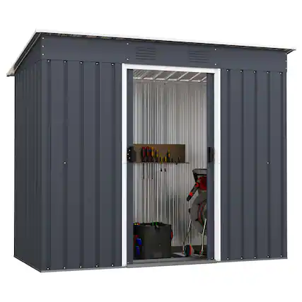 Front. Costway - 3.6' x 7.1' Outside Garden Storage Shed Tool House with Ground Foundation Frame - Grey.