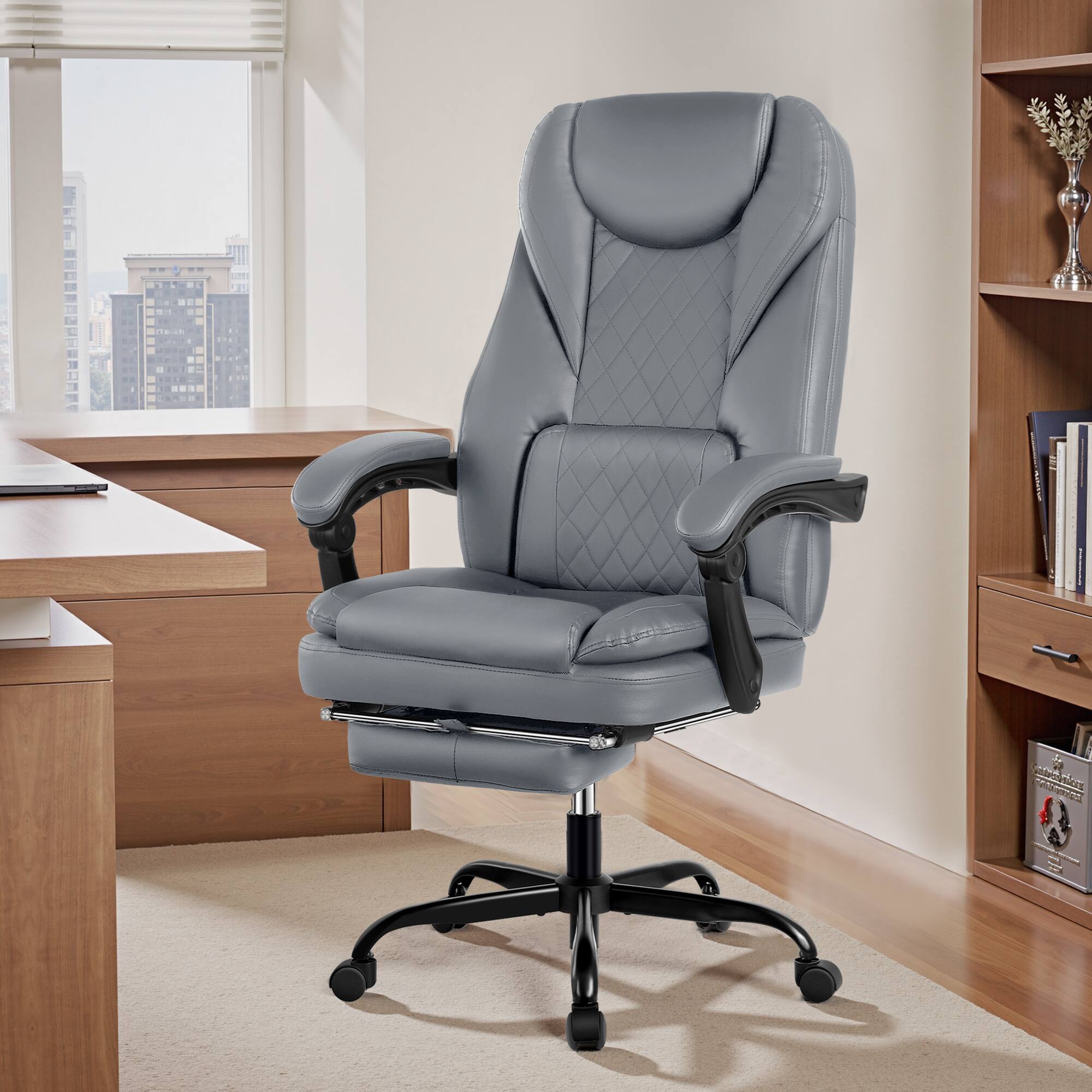 Brick Attic - High-Back Genuine Leather Executive Office Chair, Reclined, with Wumbar Support and Footrest, 300 lbs Weight Capacity - Gray price history on PriceWatchPro