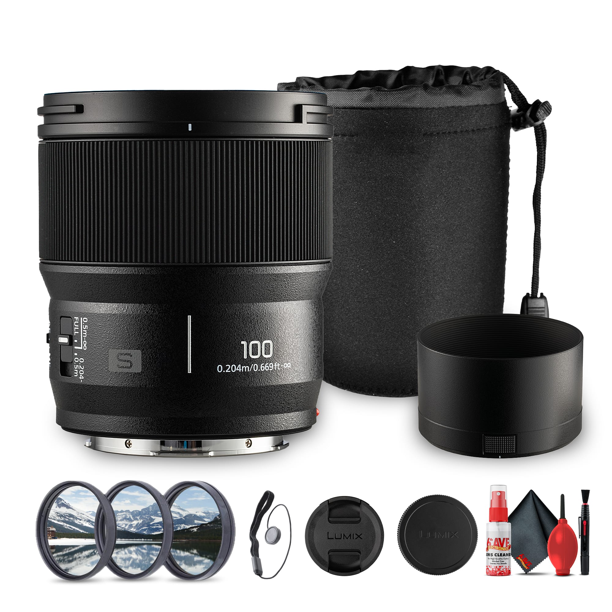 Panasonic - Lumix S 100mm f/2.8 Macro Lens | L-Mount, Weather-Sealed - Bundle - Black