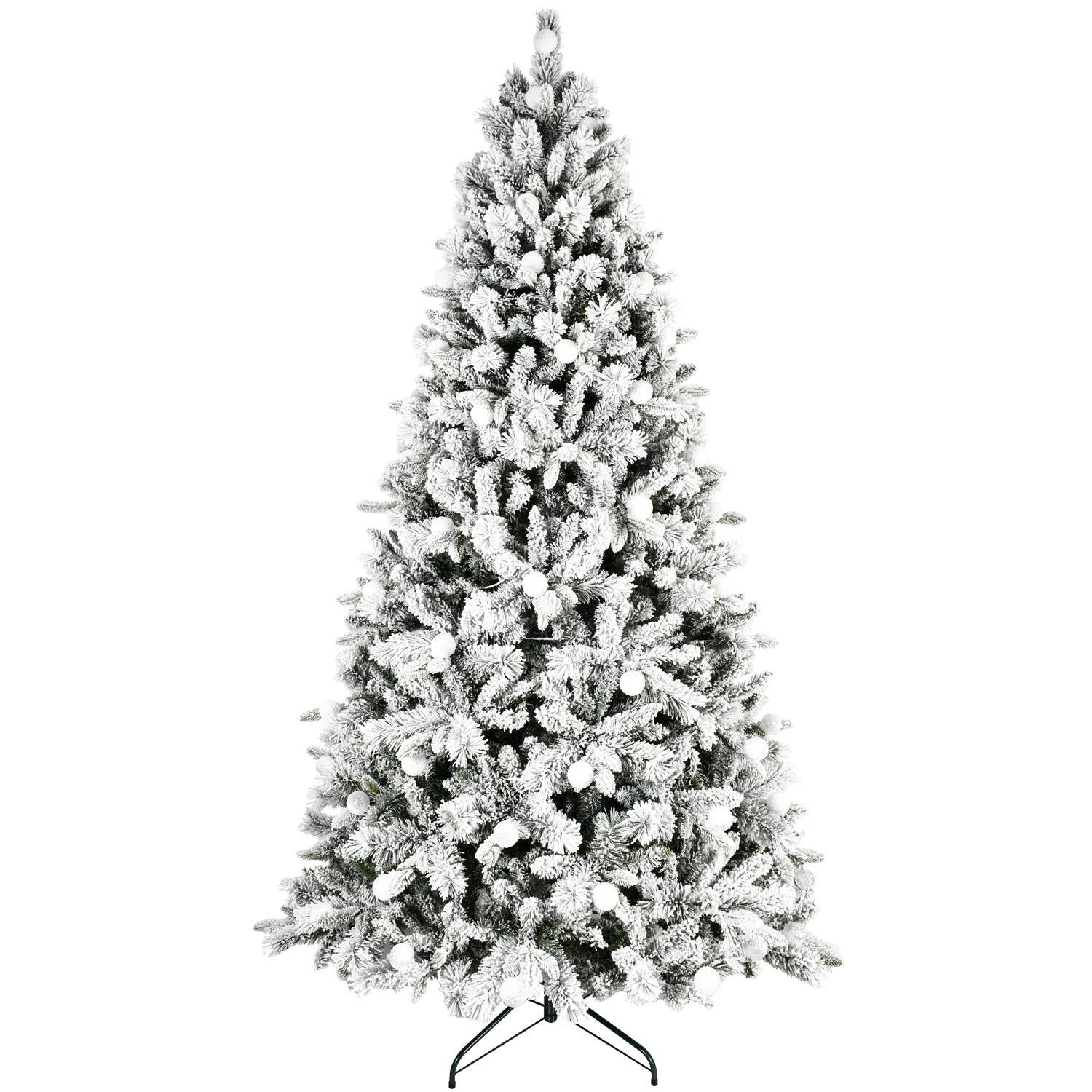 Angle. Dexmalle - Dexmalle-8ft Flocked Christmas Tree with 470L Colorful LED Lights with G45 ballPE+PVC+Hard Needle Hinged Tree with Memor - White.