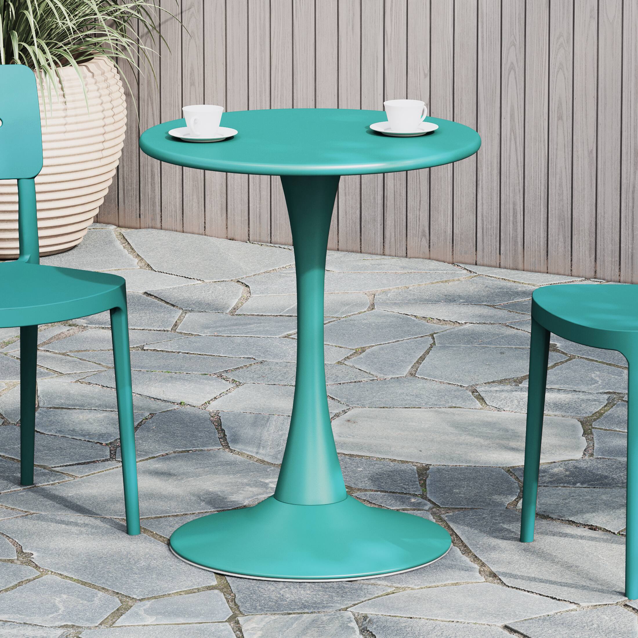 Angle. WestinTrends - WestinTrends Playa 23.5" Round Outdoor Indoor Metal Cocktail Dining Table - Turquoise.