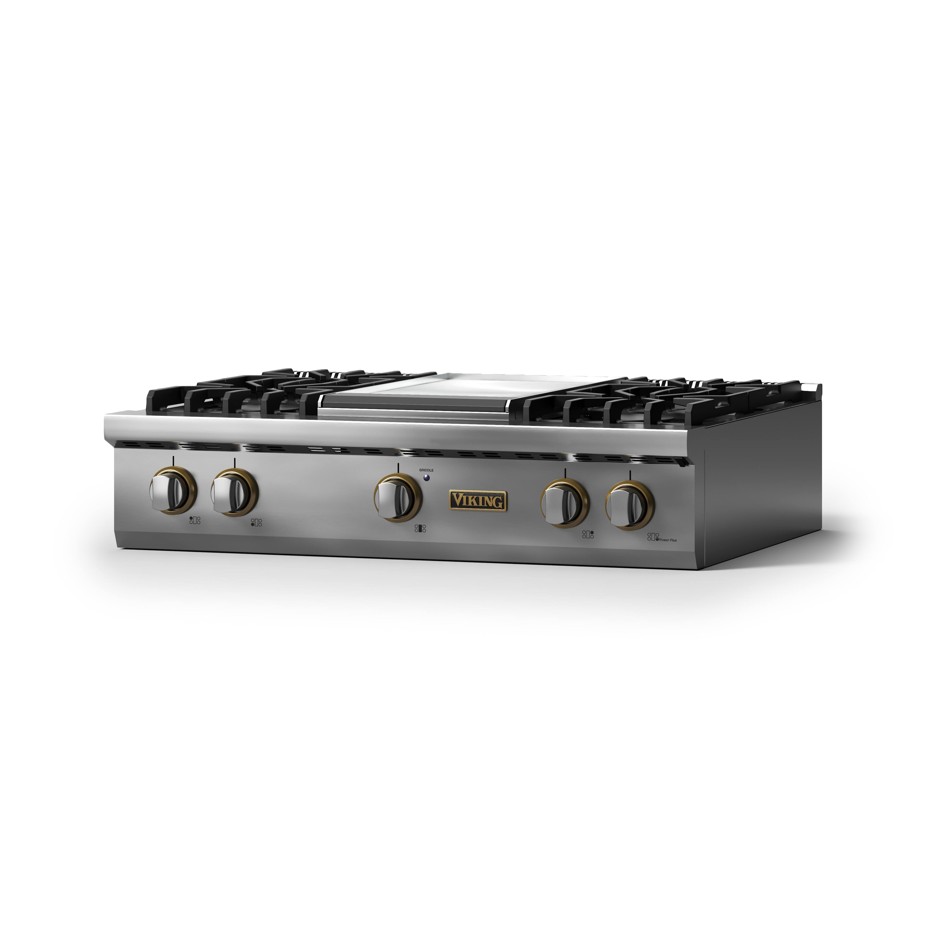 Angle. Viking - 36"W. Pro5S 4 Burner Built-in Gas Sealed Burner Rangetop-Stainless Steel/Brushed Brass - Stainless Steel.