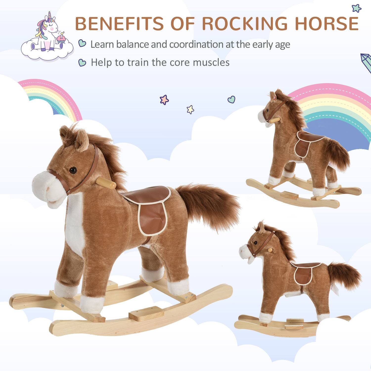 BENEFITS OF ROCKING HORSE

- Learn balance and coordination at the early age
- Help to train the core muscles