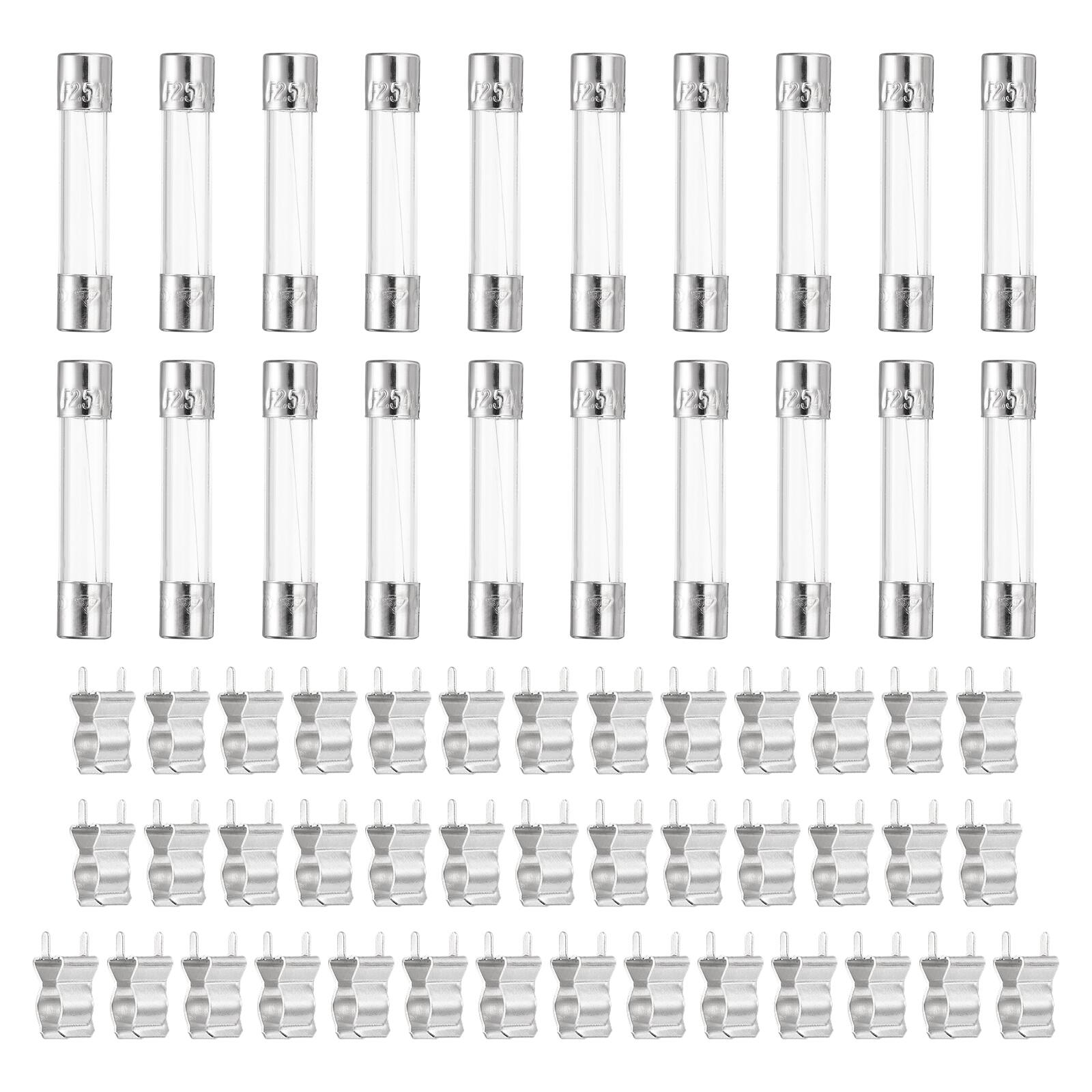 Unique Bargains - Glass Tube Fuses, 6x30mm 2.5A 250V Quick Fast Blow Glass Cartridge Tube Fuse with 50pcs Safety Clip 25pcs price history on PriceWatchPro