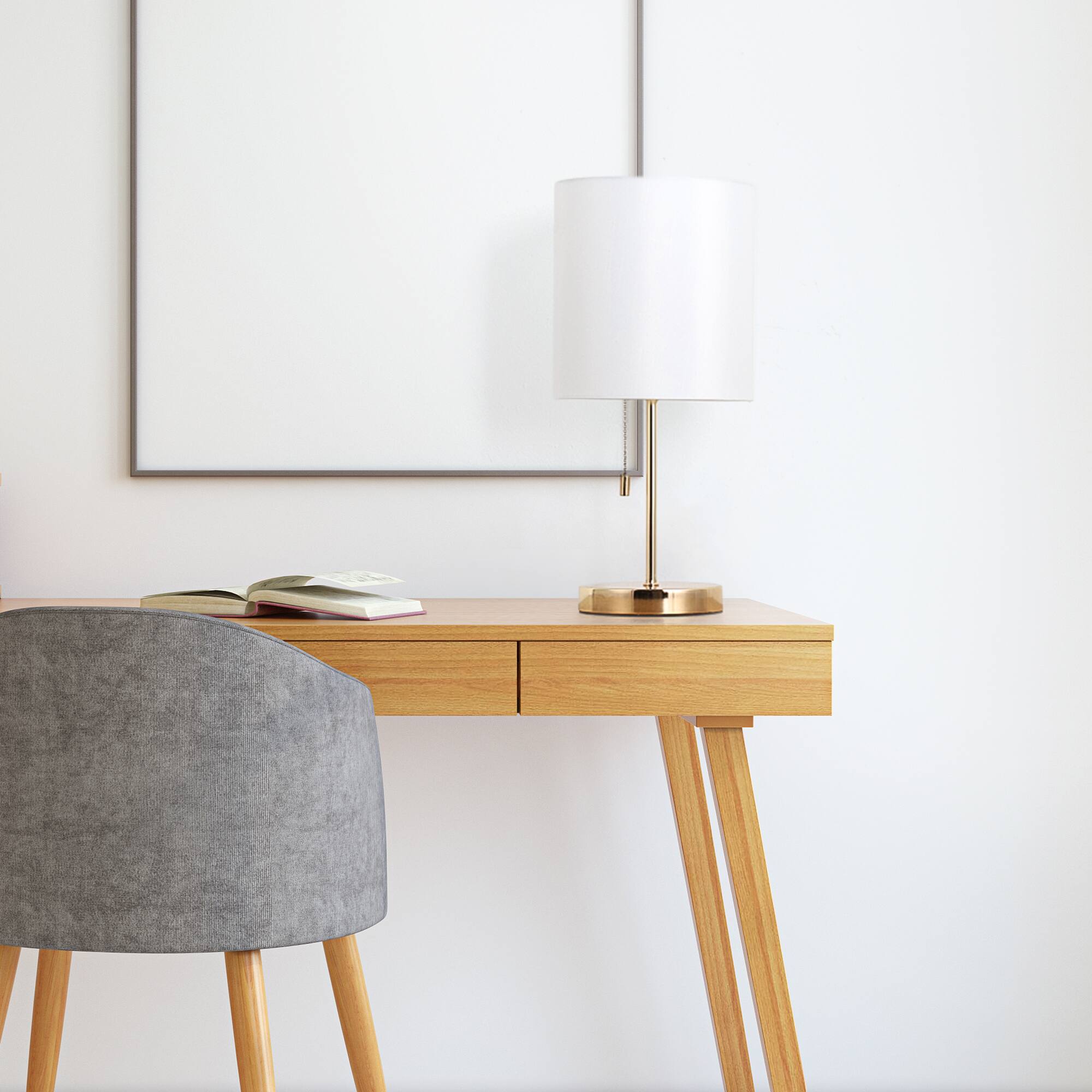 Back. Oumilen - Modern Nightstand Table Desk Lamp Bedside Lamp Bedroom Office Dorm Pull Chain.