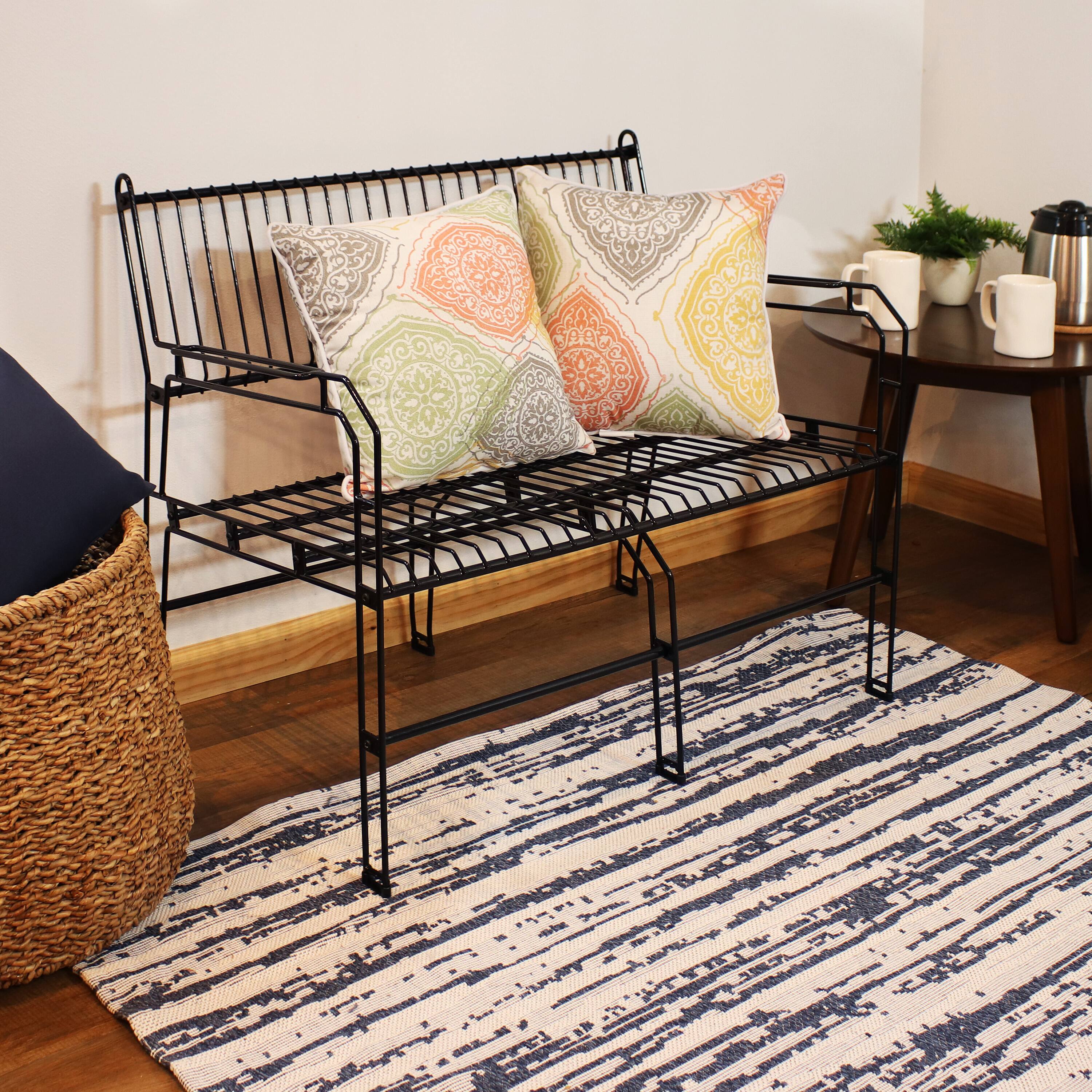 Alt View 4. Sunnydaze - 2-Person Steel Wire Indoor and Outdoor Patio Bench - Black.