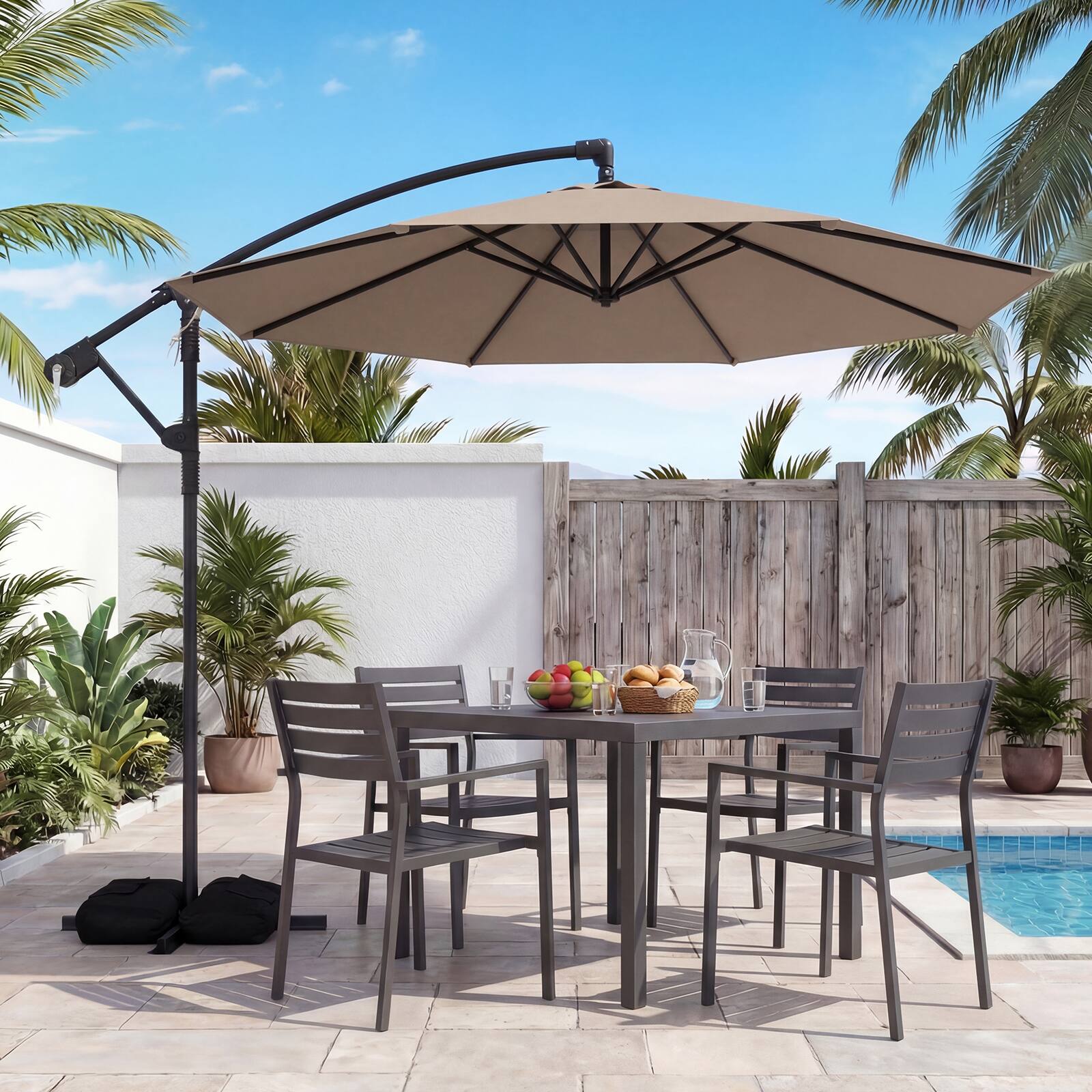 Alt View 1. Costway - Costway 10 FT Offset Hanging Umbrella with Base Patio Cantilever Umbrella 360° Rotation - Brown.