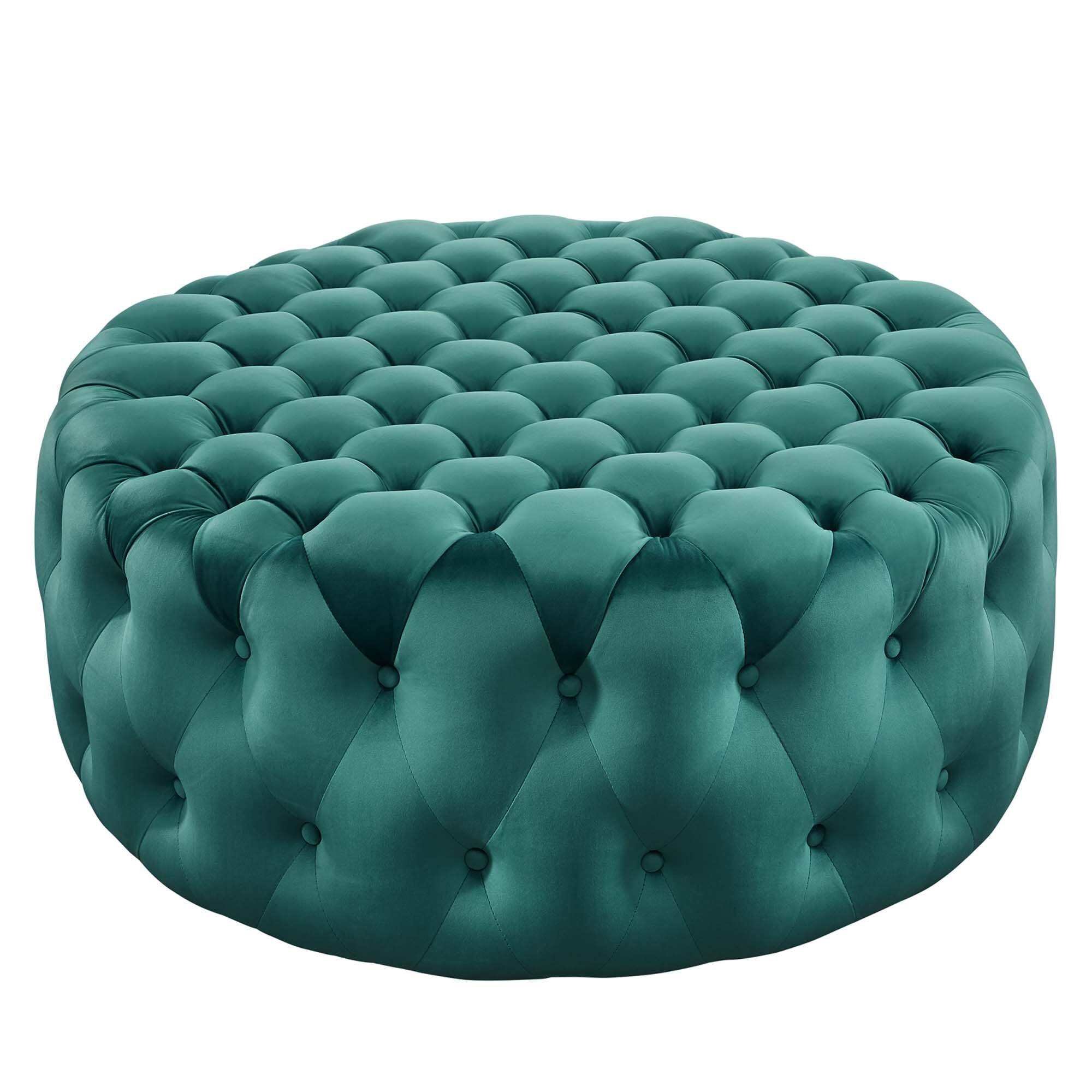 Angle. Modway - Amour Tufted Button Large Round Performance Velvet Ottoman by Modway - EEI-5469-TEA.