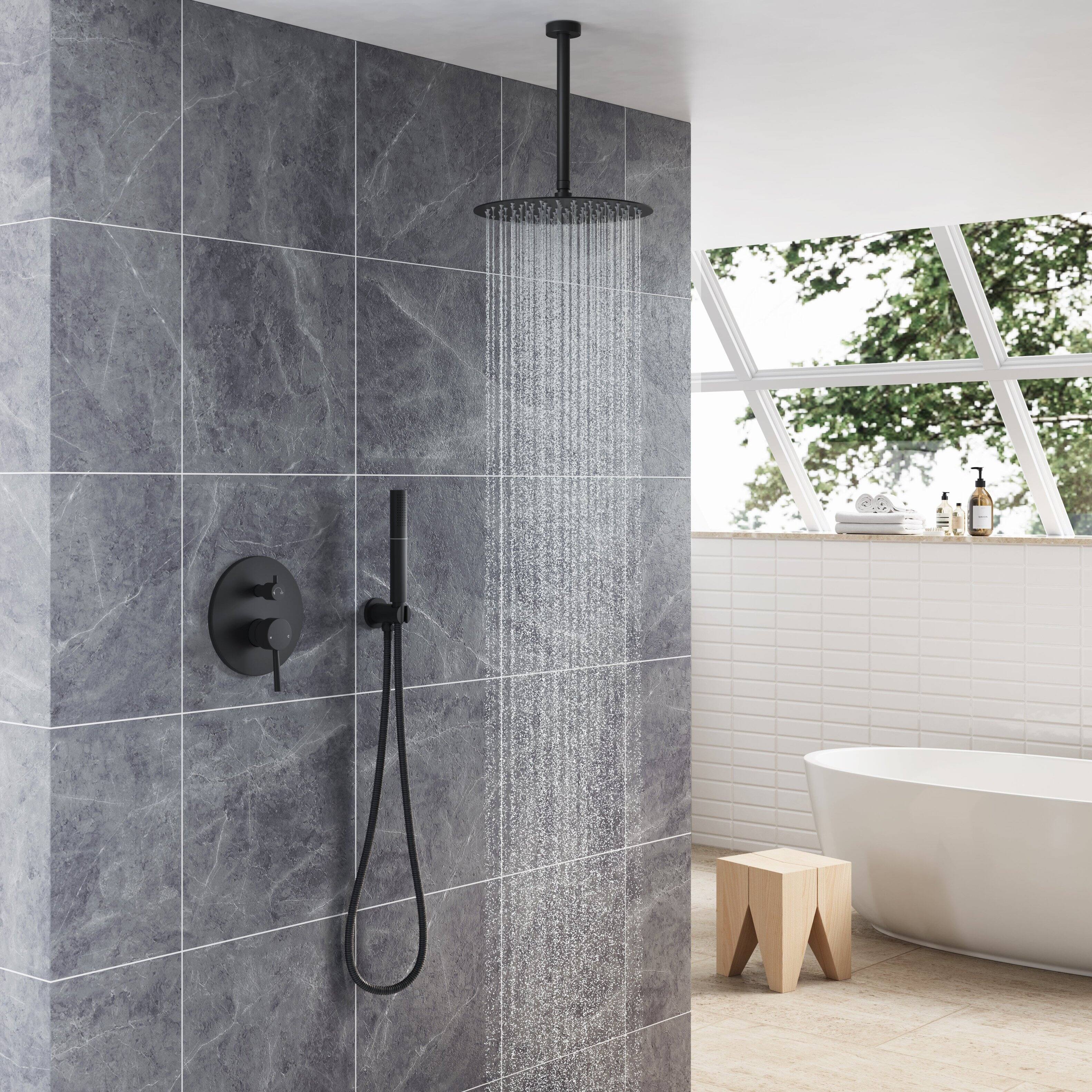 Alt View 3. Boyel Living - Round 1-Spray Pattern with 2.5 GPM 12 in. Wall Mount Ceiling Mount Fixed Shower Head Stainless Steel in Matte Black-A - Matte Black.