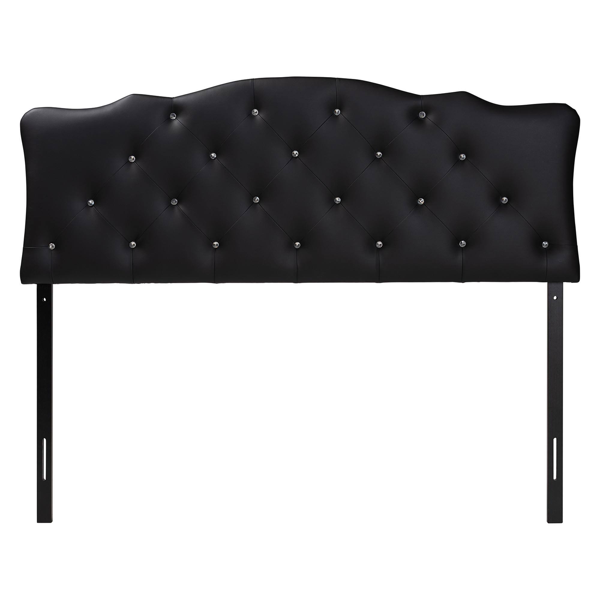 Angle. Baxton Studio - Rita Modern and Contemporary Queen Size Faux Leather Upholstered Button-tufted Scalloped Headboard - Black.