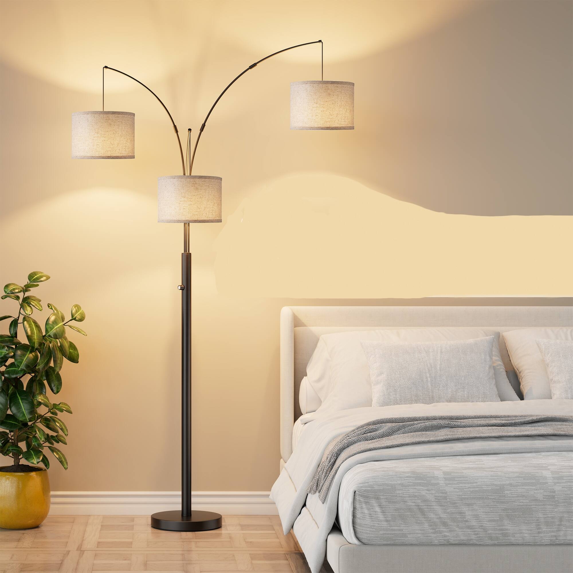 Z-Edge - Dimmable 3 Lights Floor Lamp, 2700LM Super Bright Arc Floor Lamps for Living Room, Modern Tall Standing Lamp With Shades - Black