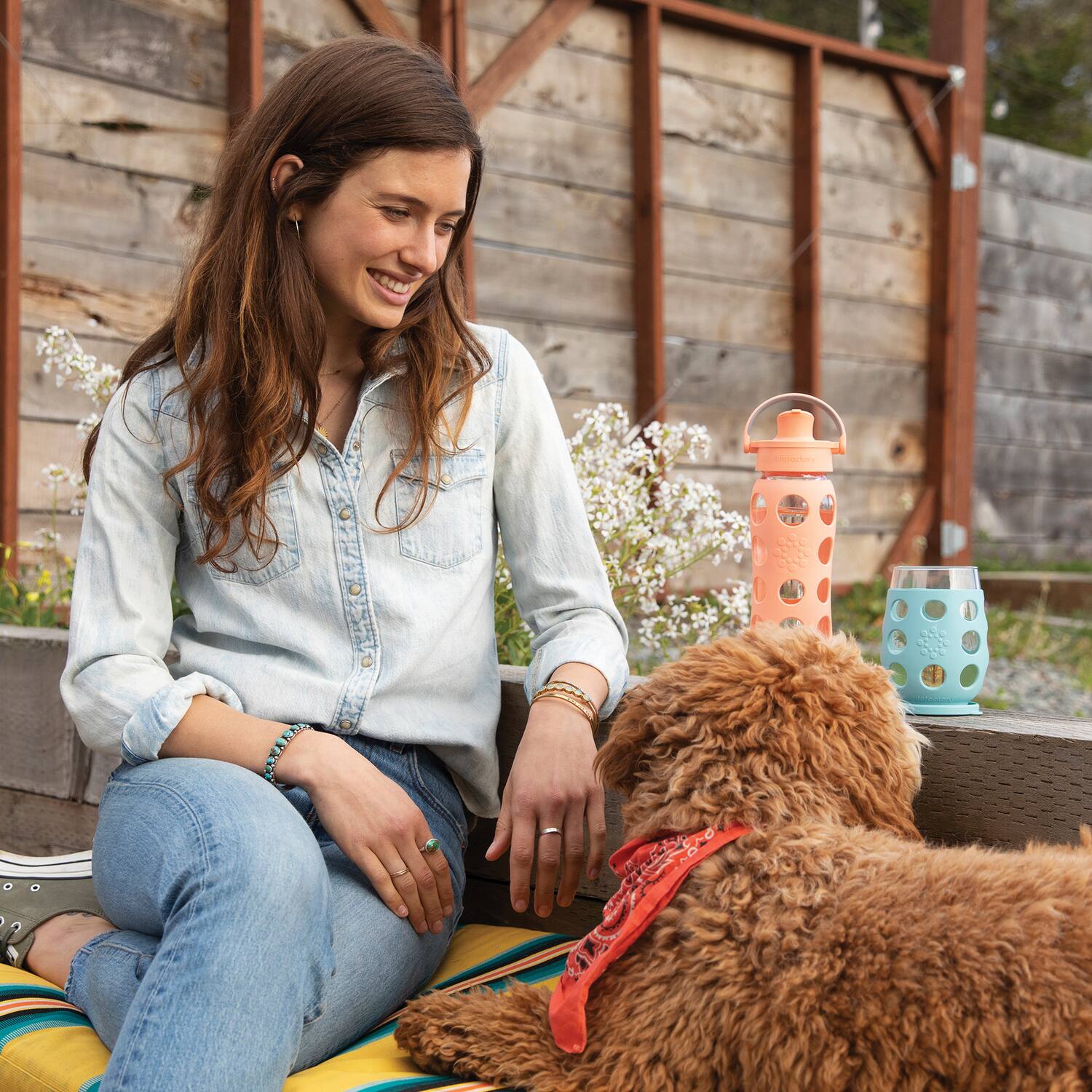 Alt View 1. Lifefactory - Lifefactory Lg4321mca4 22-oz. Glass Water Bottle With Active Flip Cap And Protective Silicone Sleeve (cantaloupe) - orange.