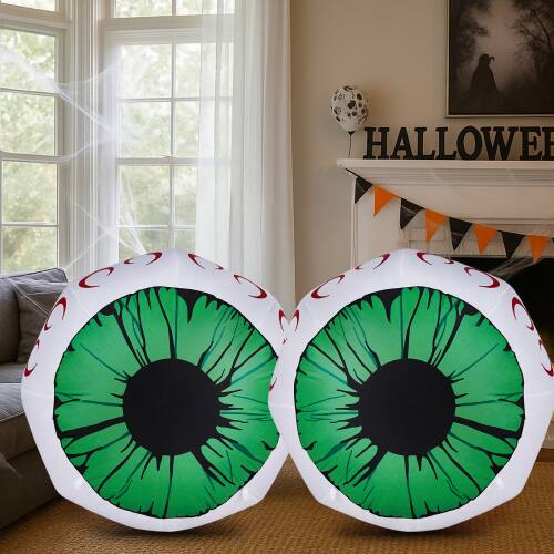 Alt View 6. Winado - 2PCS 3FT Halloween Inflatable Eyeballs Decoration, Blow Up with LED Lights for Holiday Indoor Outdoor Party Yards Garden - Green.