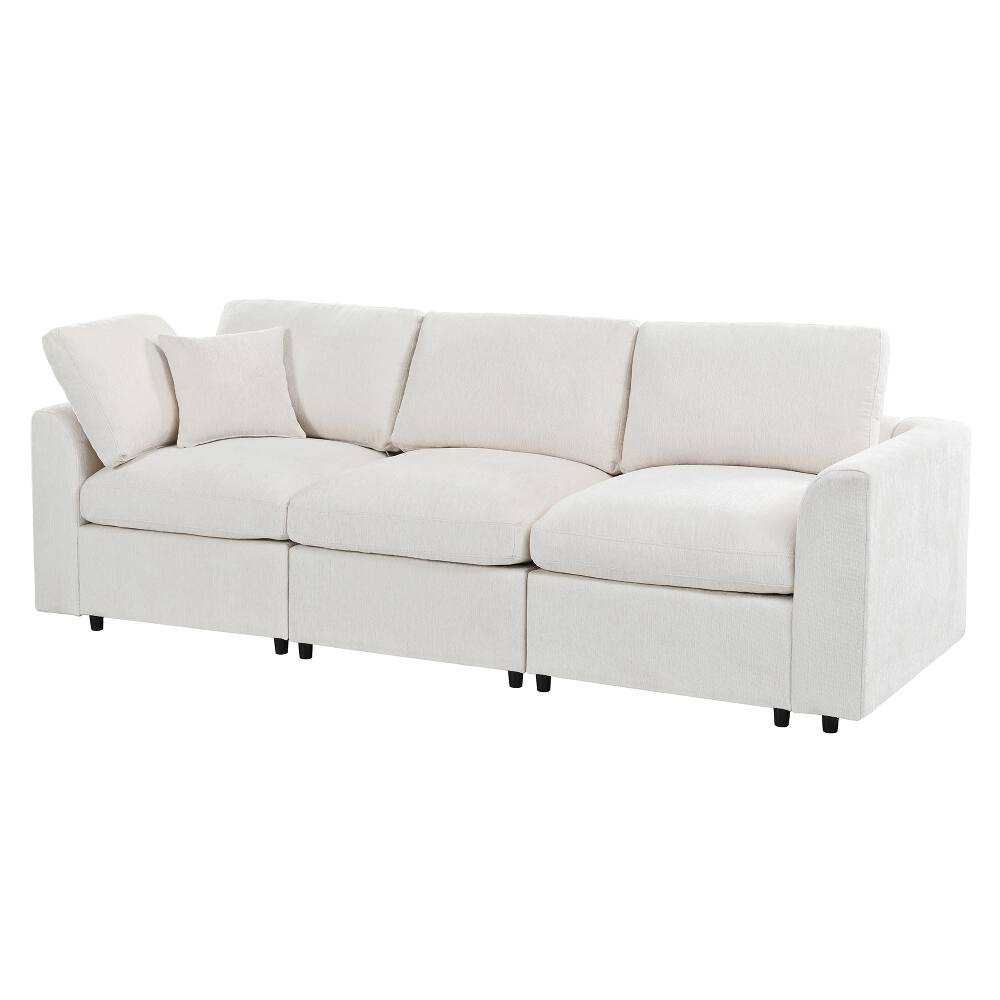 Alt View 1. Loheer - Loheer 101.57" Modern 3-Seater Sofa Chenille Couch with Solid Wood Frame Deep Seating Living Room Sofa with Throw Pillow - Beige.