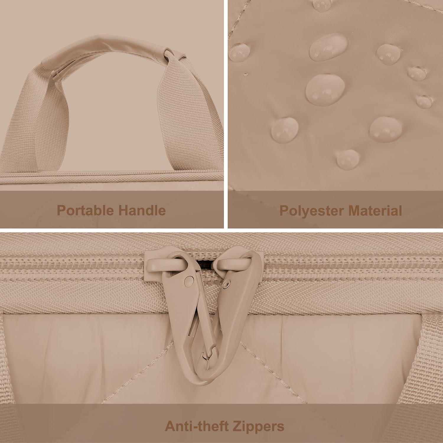 Portable Handle  
Polyester Material  
Anti-theft Zippers
