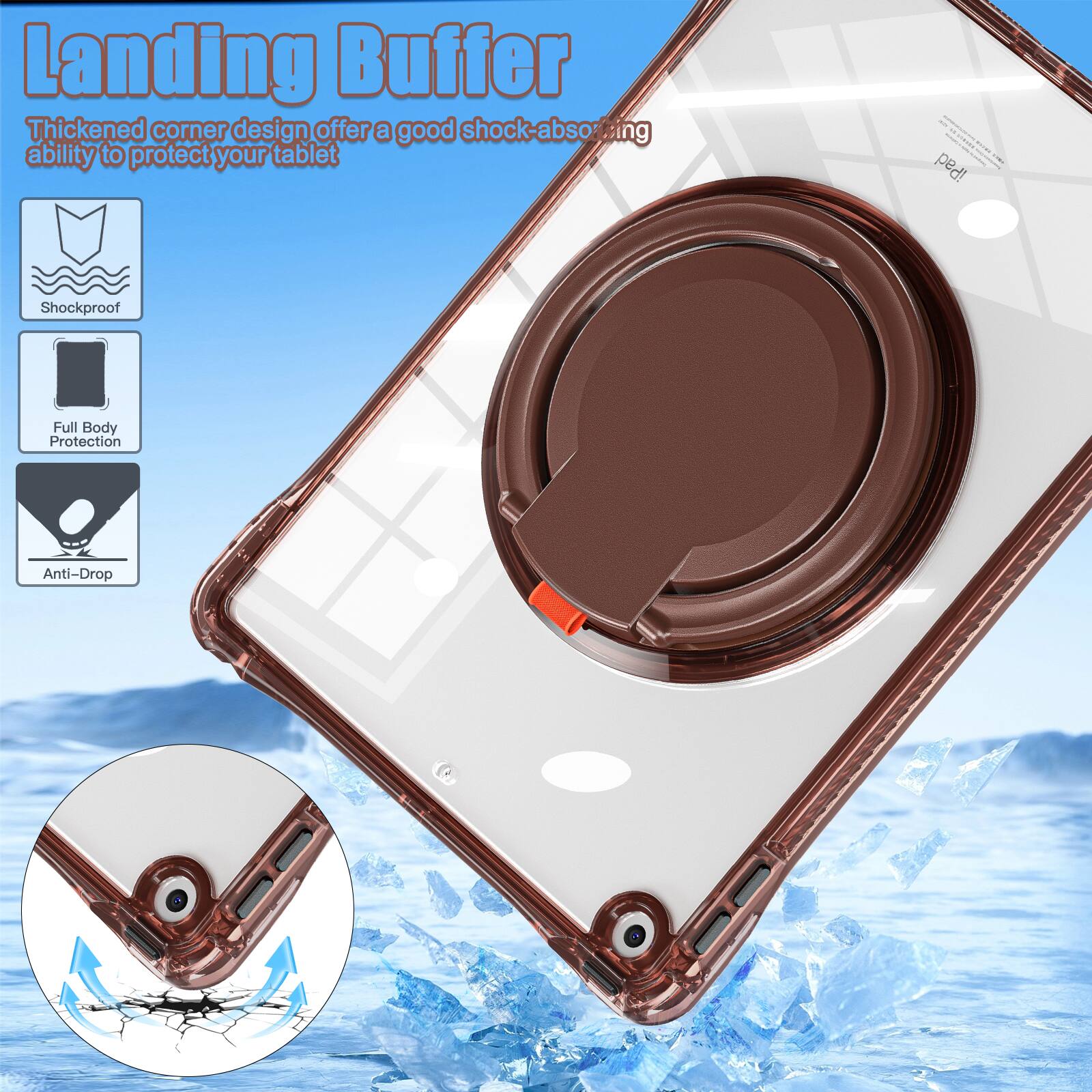Landing Buffer Thickened corner design offer a good shock-absorbing ability to protect your tablet

I SEUTI ..... .... iPad Shockproof Full Body Protection Anti-Drop