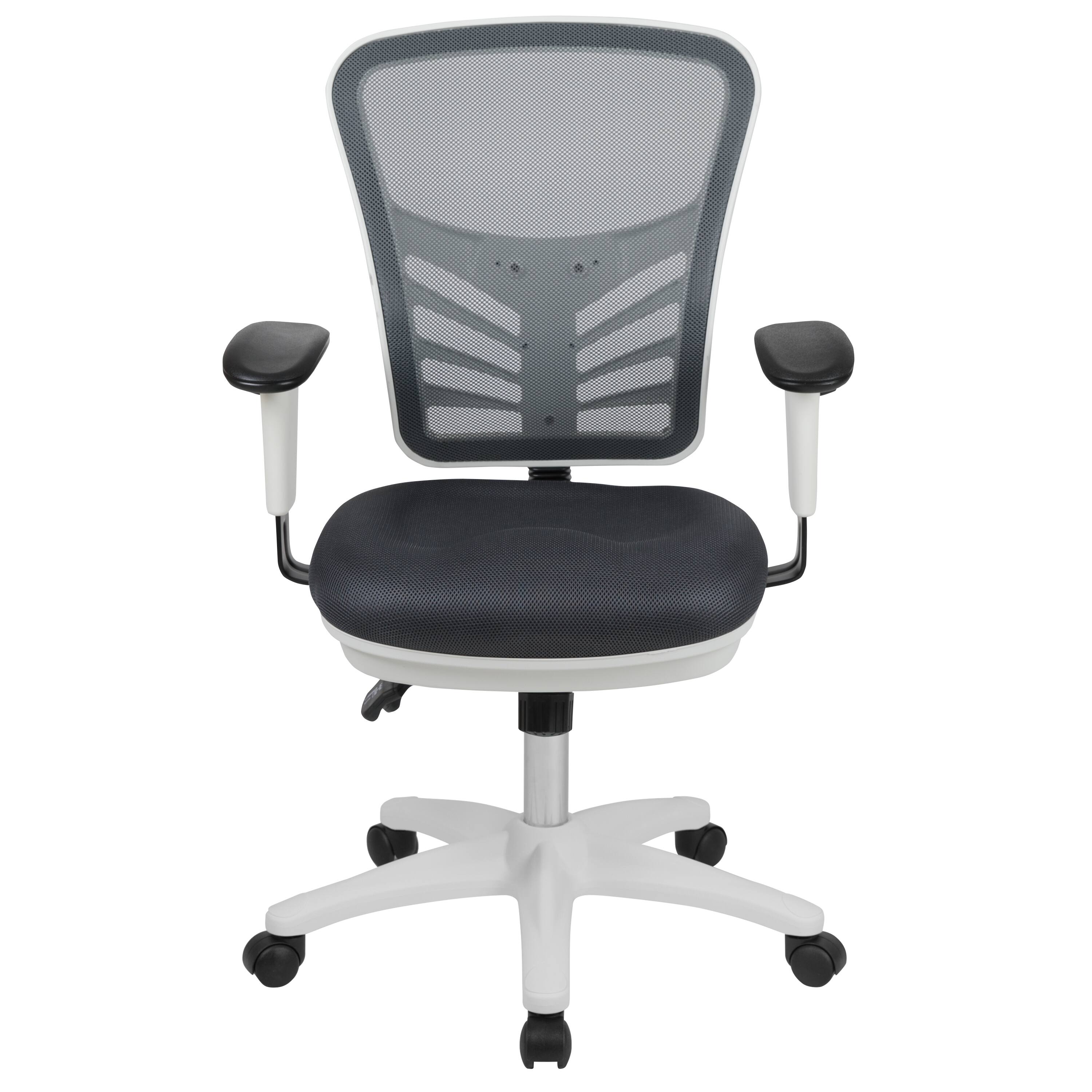 Alt View 7. Emma + Oliver - Mid-Back Mesh Triple Paddle Swivel Ergonomic Office Chair with Adjustable Arms - Dark Gray Mesh/White Frame.