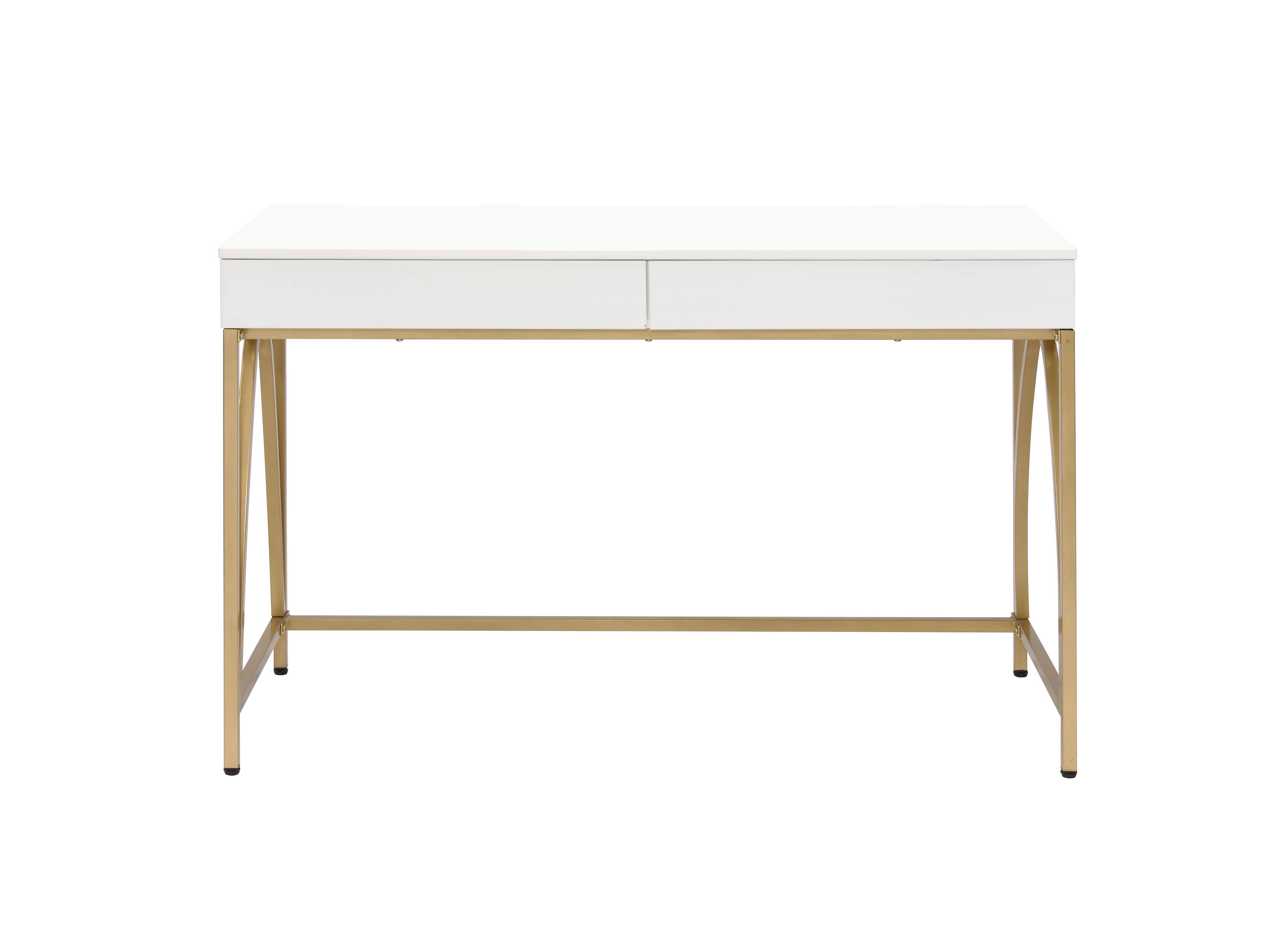 Angle. Manhattan Lane - Rectangular Wooden Frame Desk with 2 Drawers and Metal Legs, White and Gold - White and Gold.