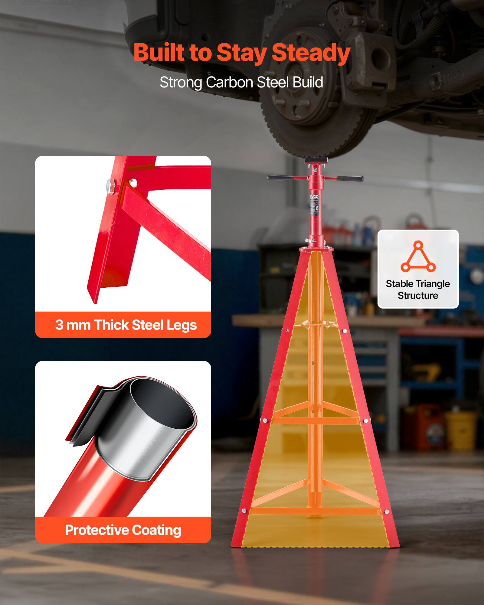 - Built to Stay Steady
- Strong Carbon Steel Build
- Stable Triangle Structure
- 3 mm Thick Steel Legs
- Protective Coating